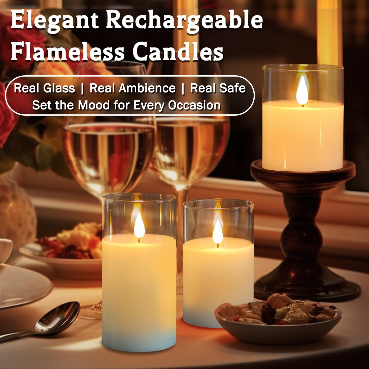 Glass Rechargeable LED Flickering Flameless Candles with - LEDHOLYT Official Imagery - 6