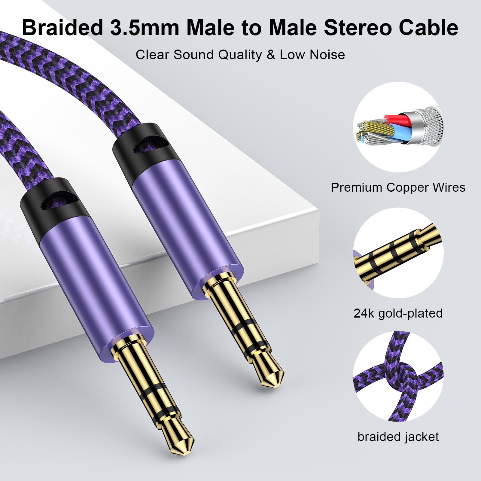 Ououdee 3.5mm Audio Cable,5FT 2Pack Aux Cord 3.5 mm Male to Male by Ououdee - Angle View 3