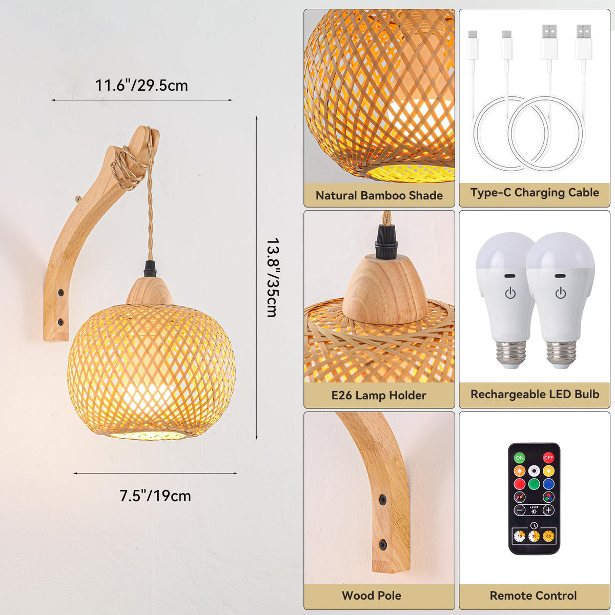 Battery Operated Wall Sconces Set of 2 with Remote Boho - Rizzyluz Official Imagery - 7