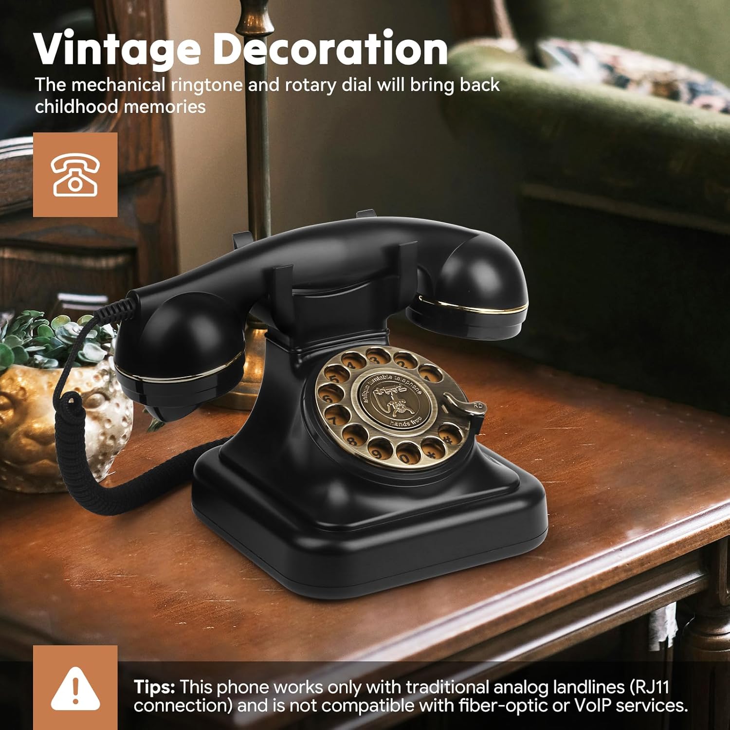 Vintage Sangyn rotary landline phone with classic corded design, featuring a retro style desk phone and dial keypad.