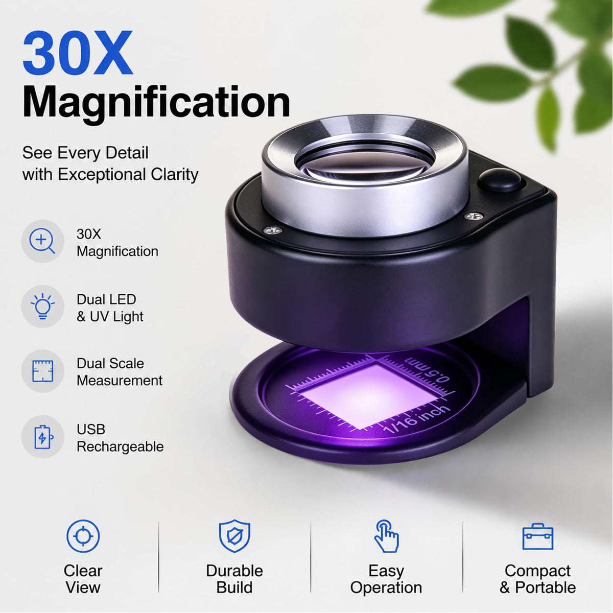 30X Rechargeable Desktop Jewelers Loupe with LED UV Light - Thingogear Official Imagery - 4
