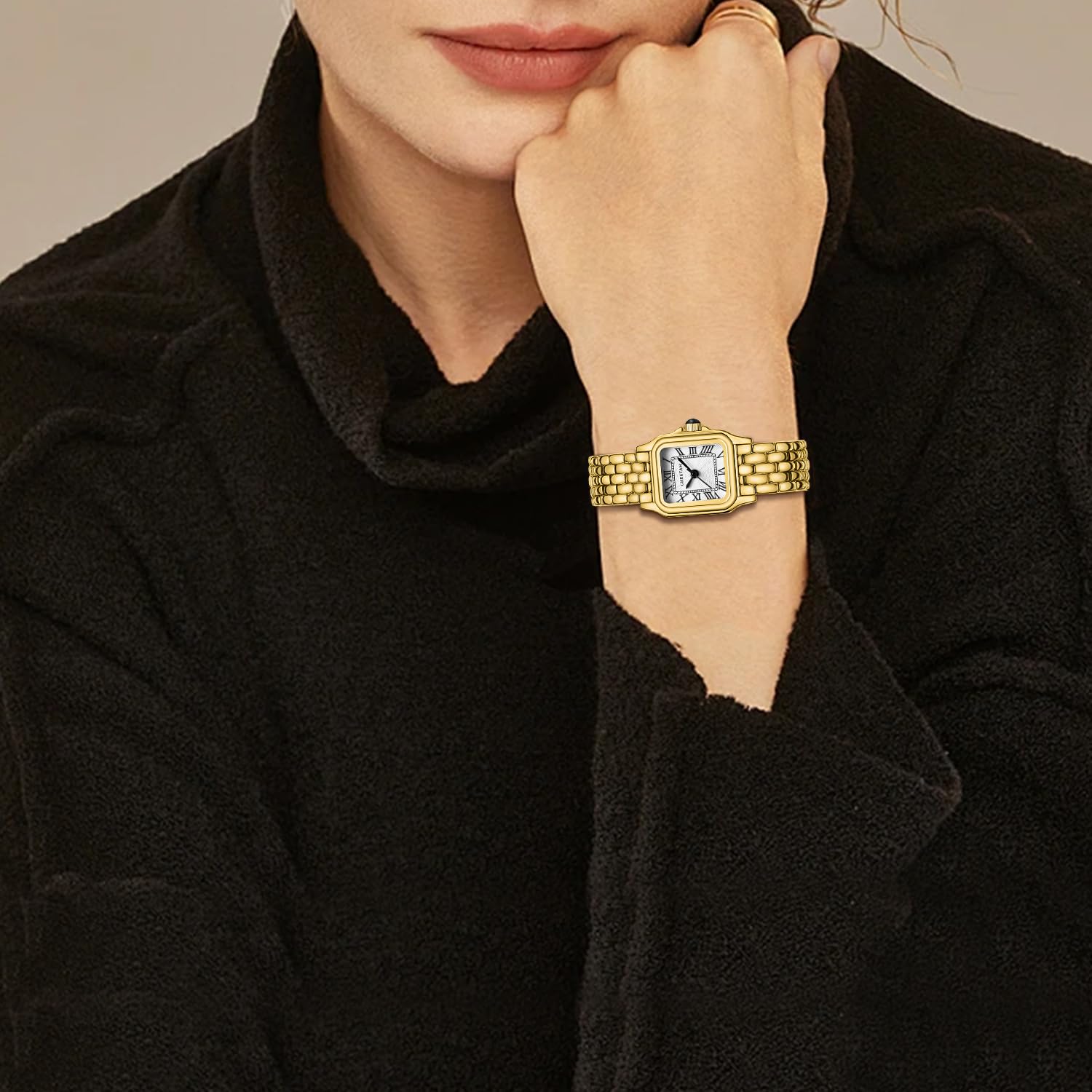 CHEETAH Gold Watch for Women Small Vintage Bracelet Rectangular Roman - View 6