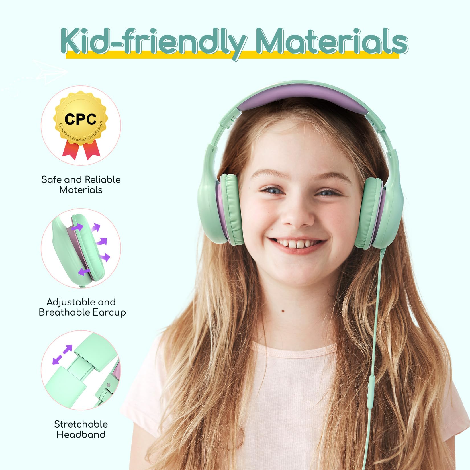 EarFun K1 Kids Headphones Wired with Mic, Volume Limit Headphones - EarFun Official Product View 4