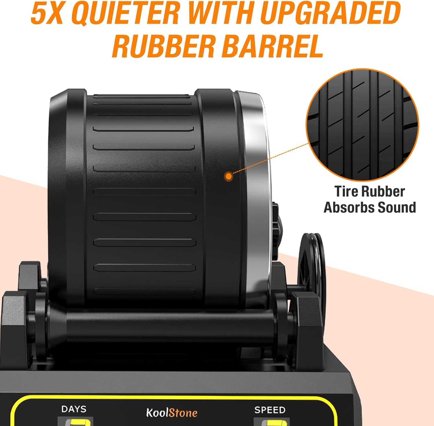 KoolStone C1 Rock Tumbler Kit with 2.5LB capacity, professional large size and noise-canceling features for efficient gemstone polishing.