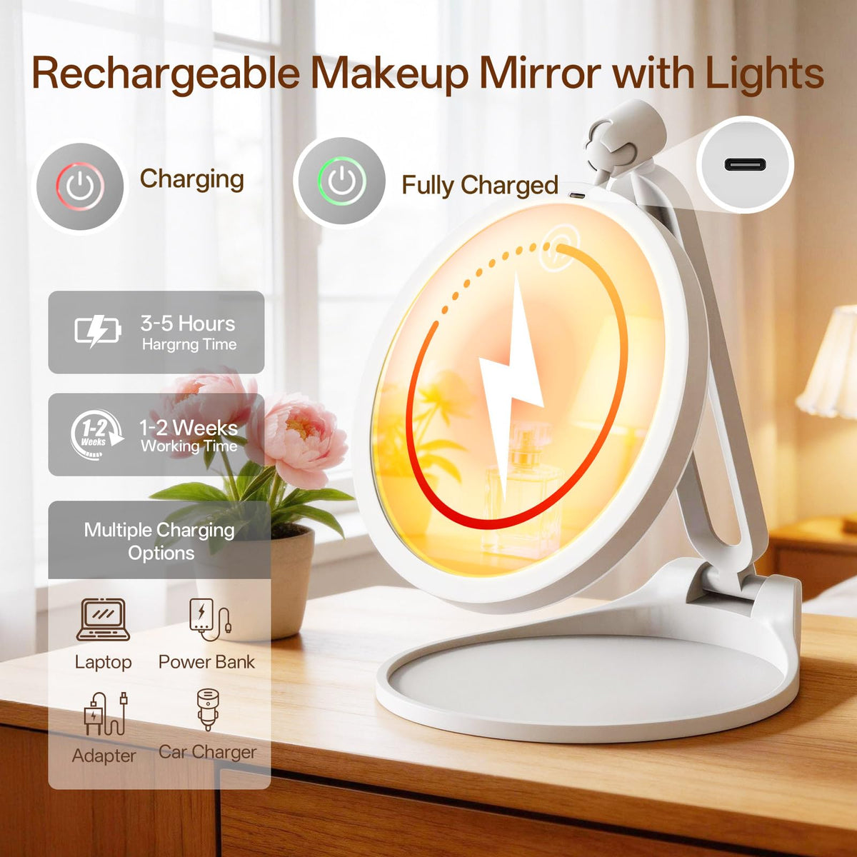 10X 1X Travel Makeup Mirror with Lights Double Sided - Qinxinmir Official Imagery - 8