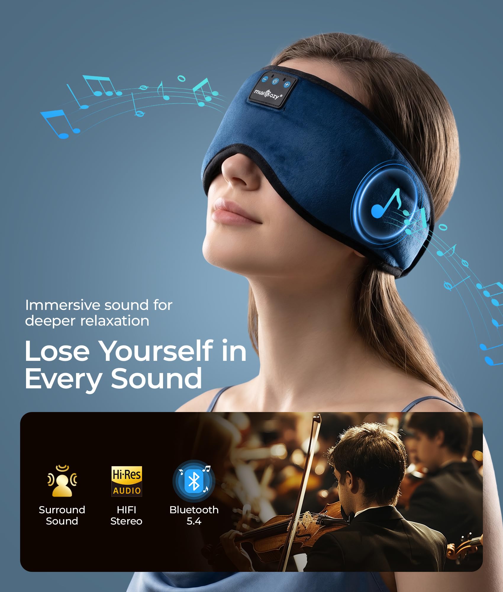 MUSICOZY Sleep Headphones Bluetooth 5.4 Sleep Eye Mask with HD Sp by MUSICOZY - Angle View 4