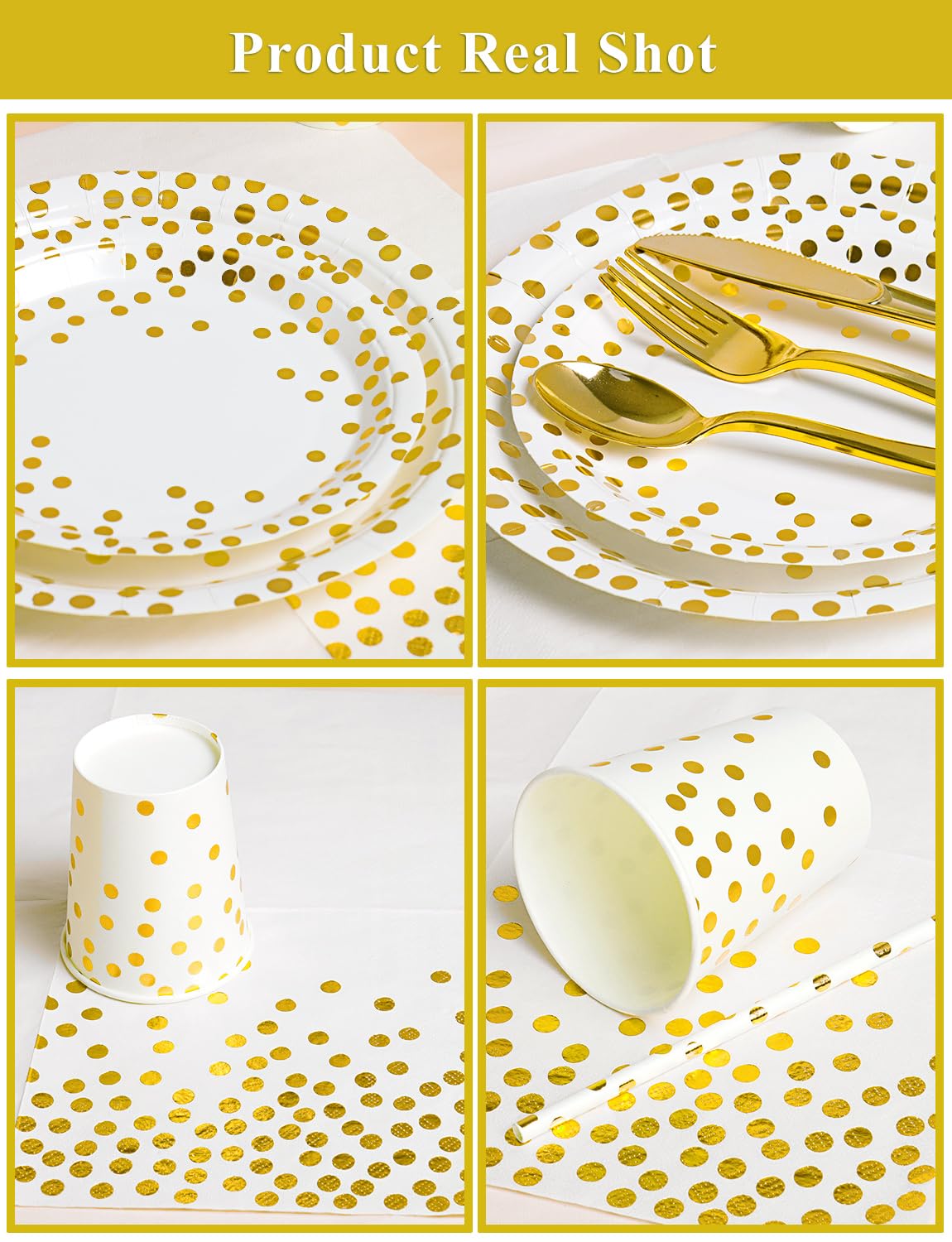 Nkaiso 141Pcs White Gold Paper Plates and Napkins Party - Nkaiso Official Imagery - 3