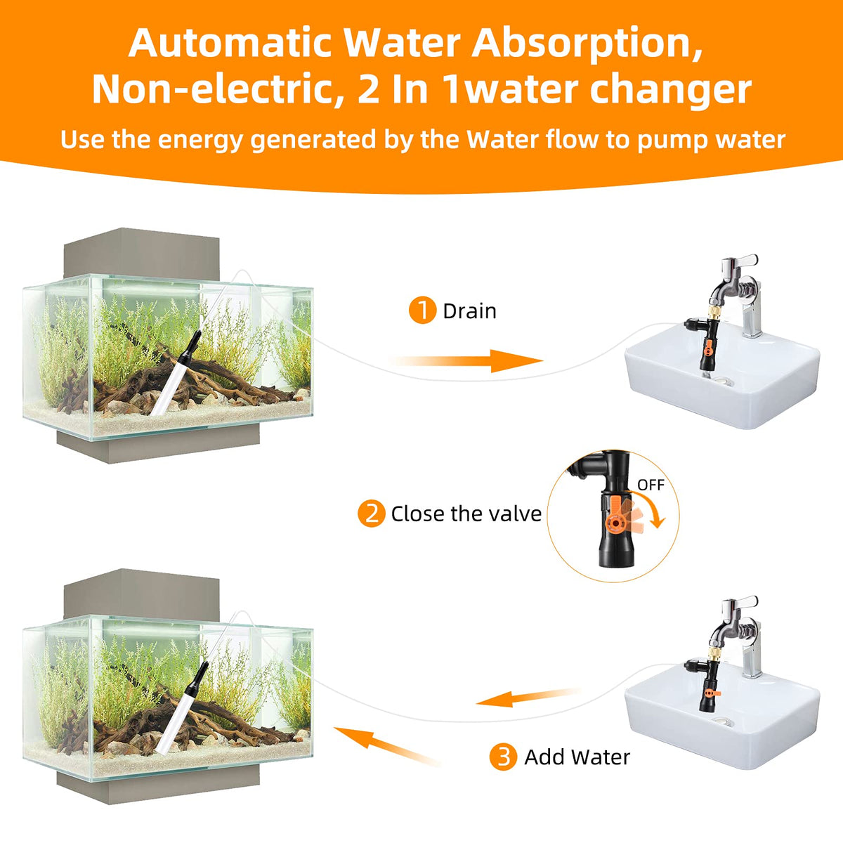 Gravel Vacuum for Aquarium Water Changer Fish Tank Cleaning - enomol Official Imagery - 3