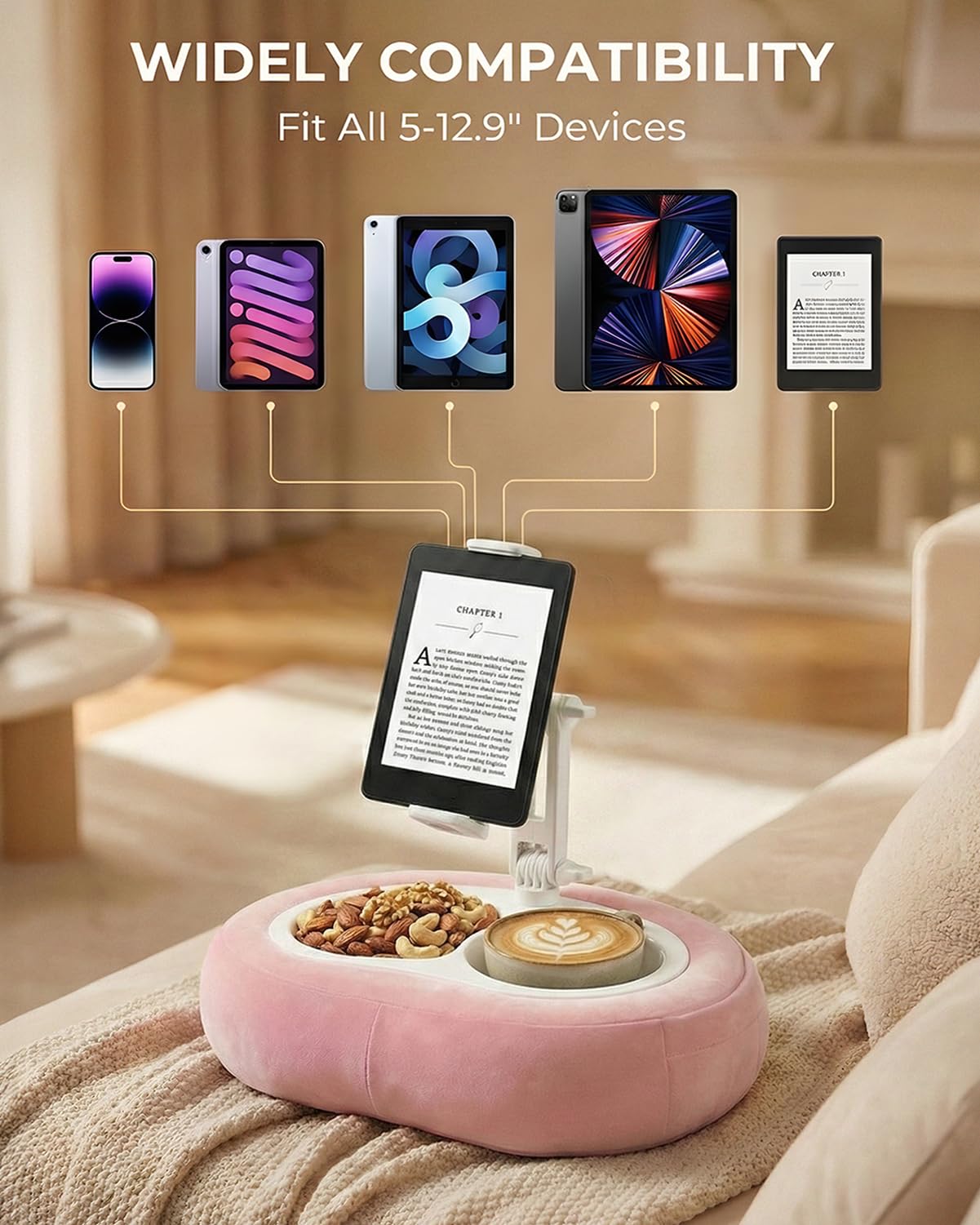 Miledi Tablet Pillow Stand for Bed with 360° Rotating Holder, Pink - View 5