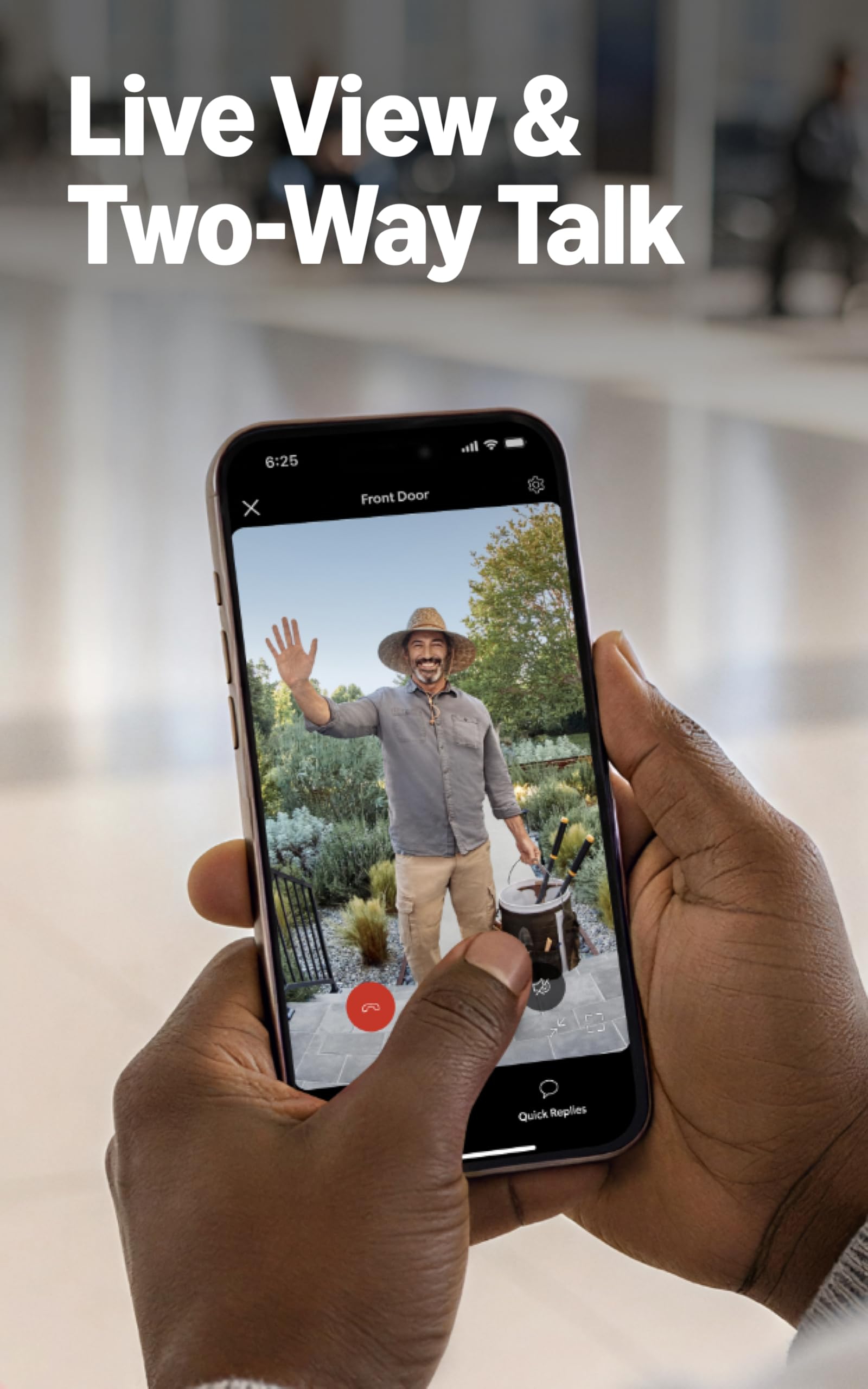 Ring Battery Doorbell 2K with wide-angle video, enhanced zoom, two-way talk, and built-in battery in speckled white.