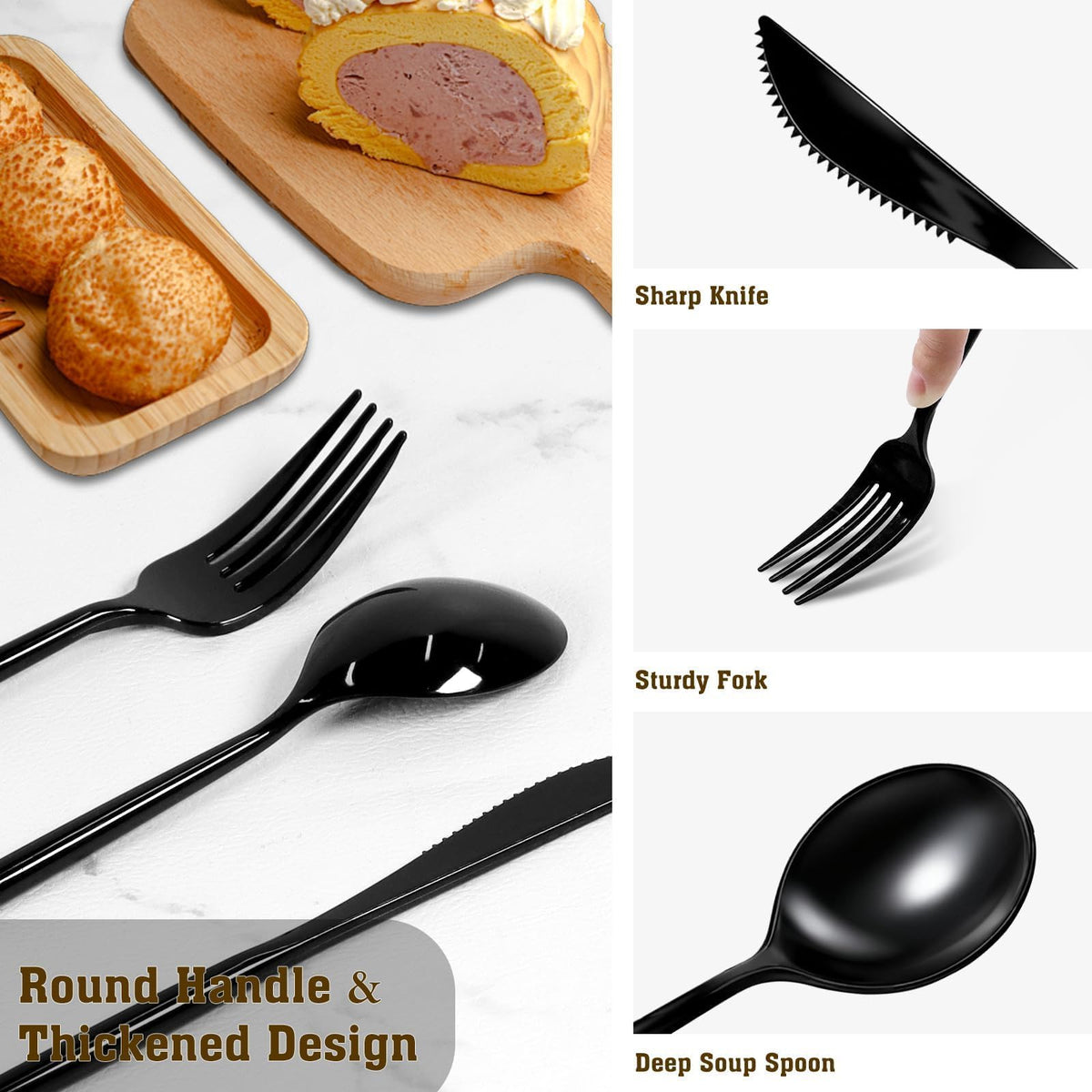 120 Piece Black Plastic Silverware Set - Gudvilla Official Imagery - 7