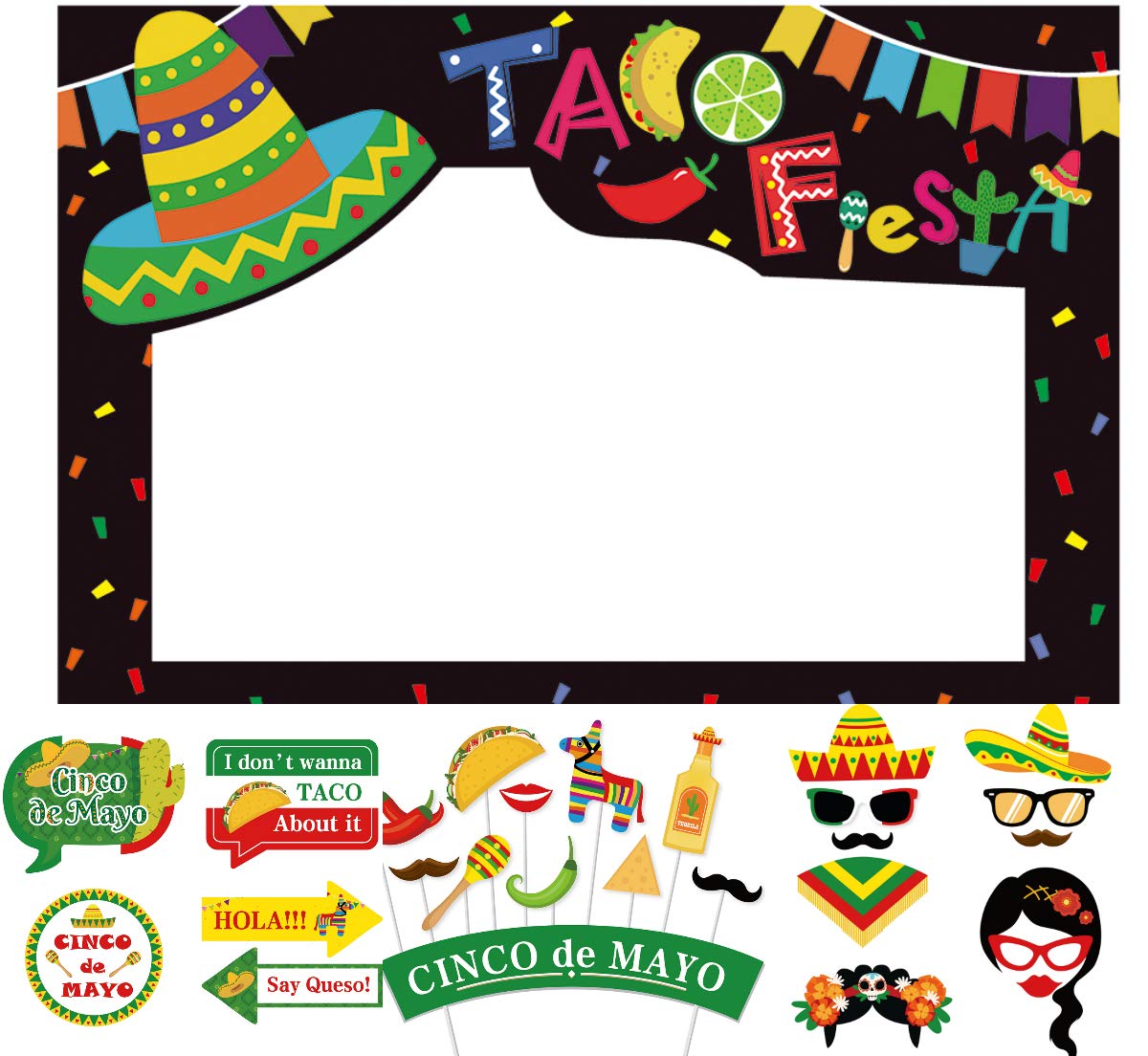 SWYOUN Cinco de Mayo Taco Fiesta Photo Booth Props Mexican Party - Product Imagery
