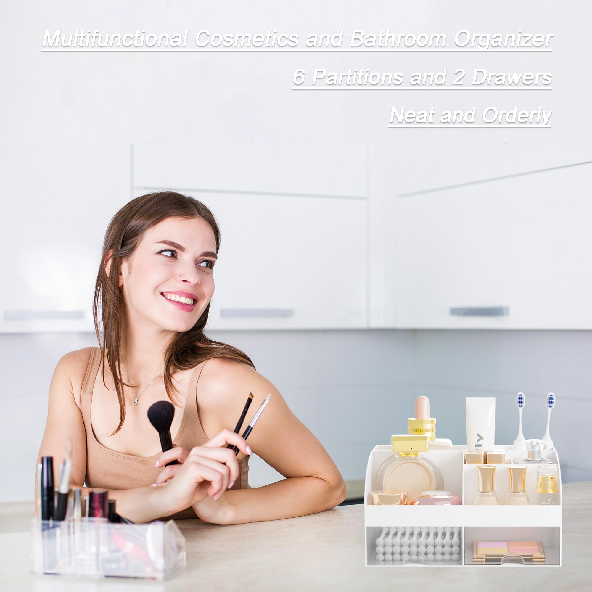 Makeup Organizer with 2 Drawers Countertop Cosmetic Storage - DIRZHX Official Product Imagery - 6
