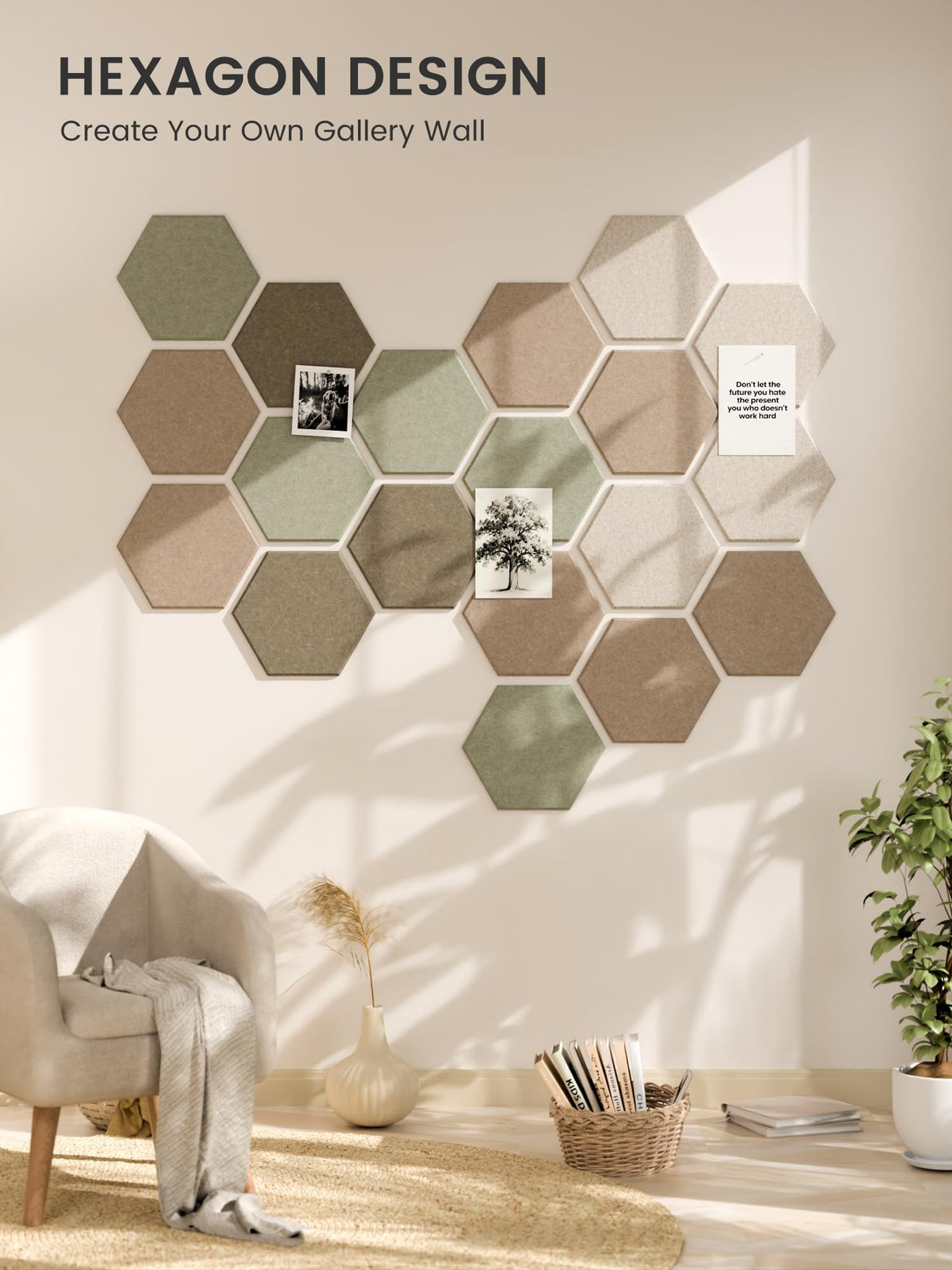 12 Pack Hexagon Felt Bulletin Board Tiles Linen Dusk 1 - Fluxynara Official Imagery - 8