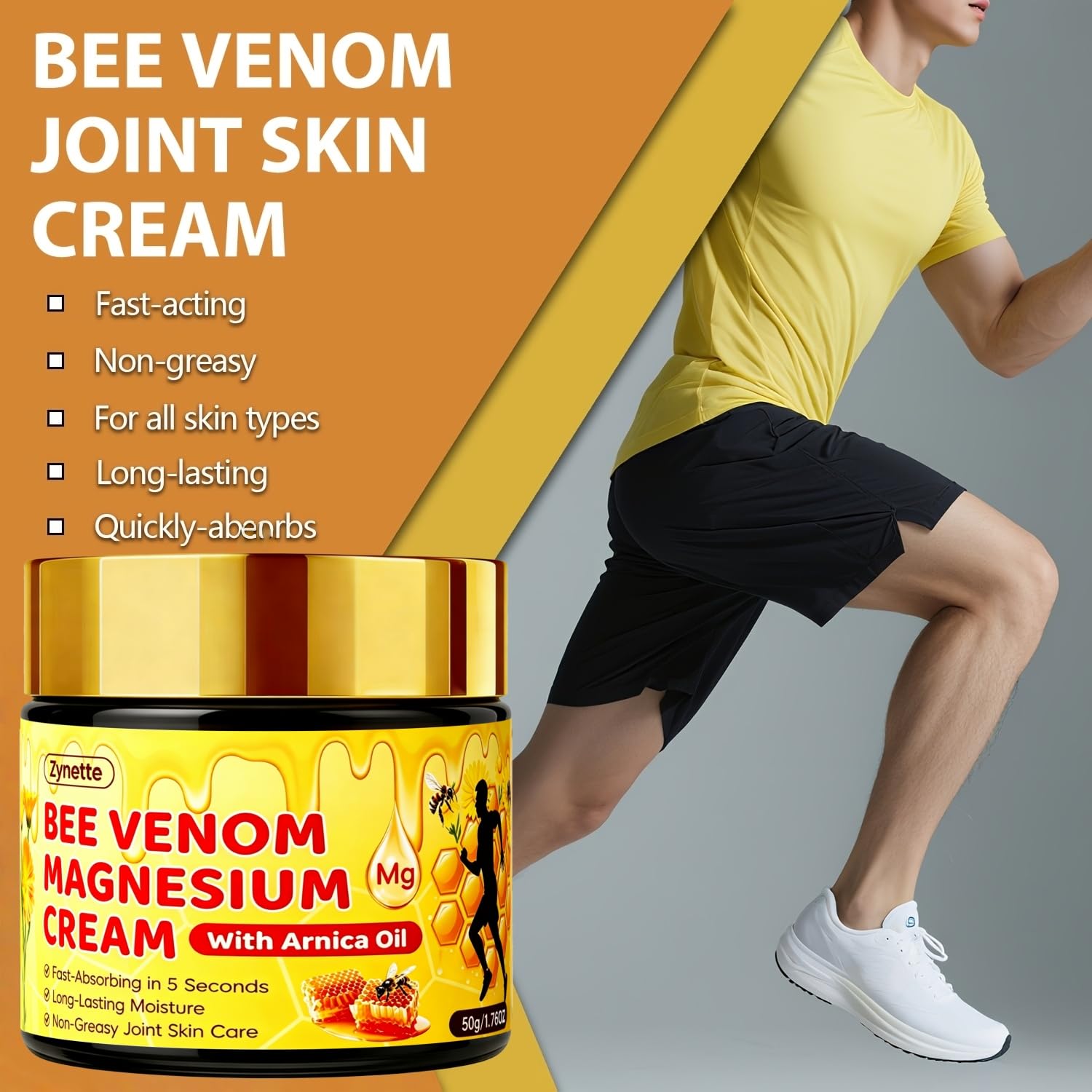 Zynette Bee Venom Magnesium Cream with Arnica Oil Collagen Retinol Anti-aging Moisturizing Cream Deep Hydration Firming Lifting Brighten Smooth Facial Tightening Cream for Joint Skin Care