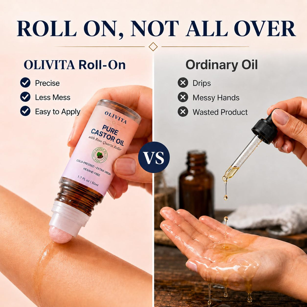 OLIVITA Castor Oil Rose Quartz Roller Ball for Face Brows - OLIVITA Official Imagery - 6