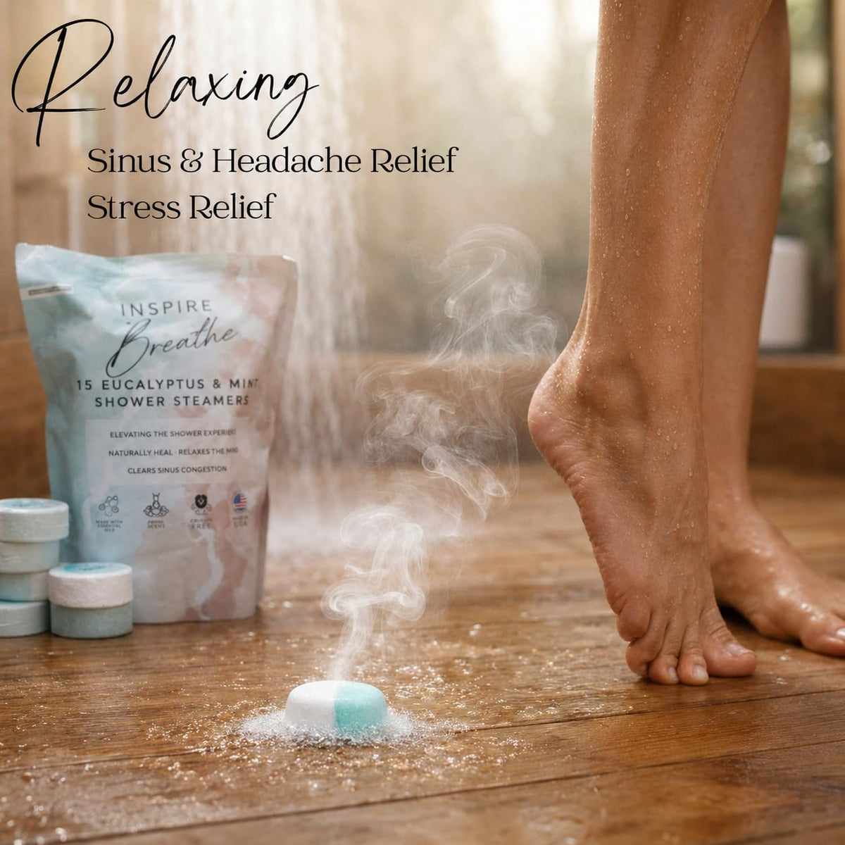 Inspire Breathe Shower Steamers 15 Mint Eucalyptus Shower - EvolutionUSA Official Imagery - 4