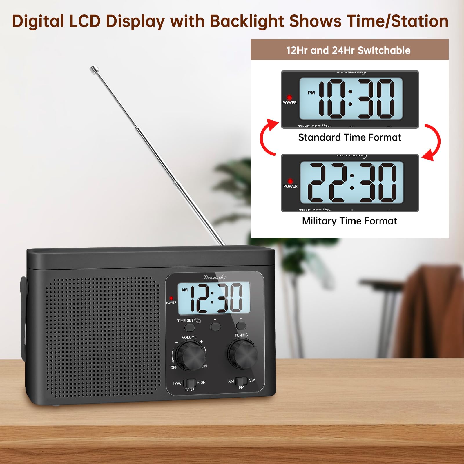 DreamSky Portable AM FM Shortwave Radio | AC & Battery