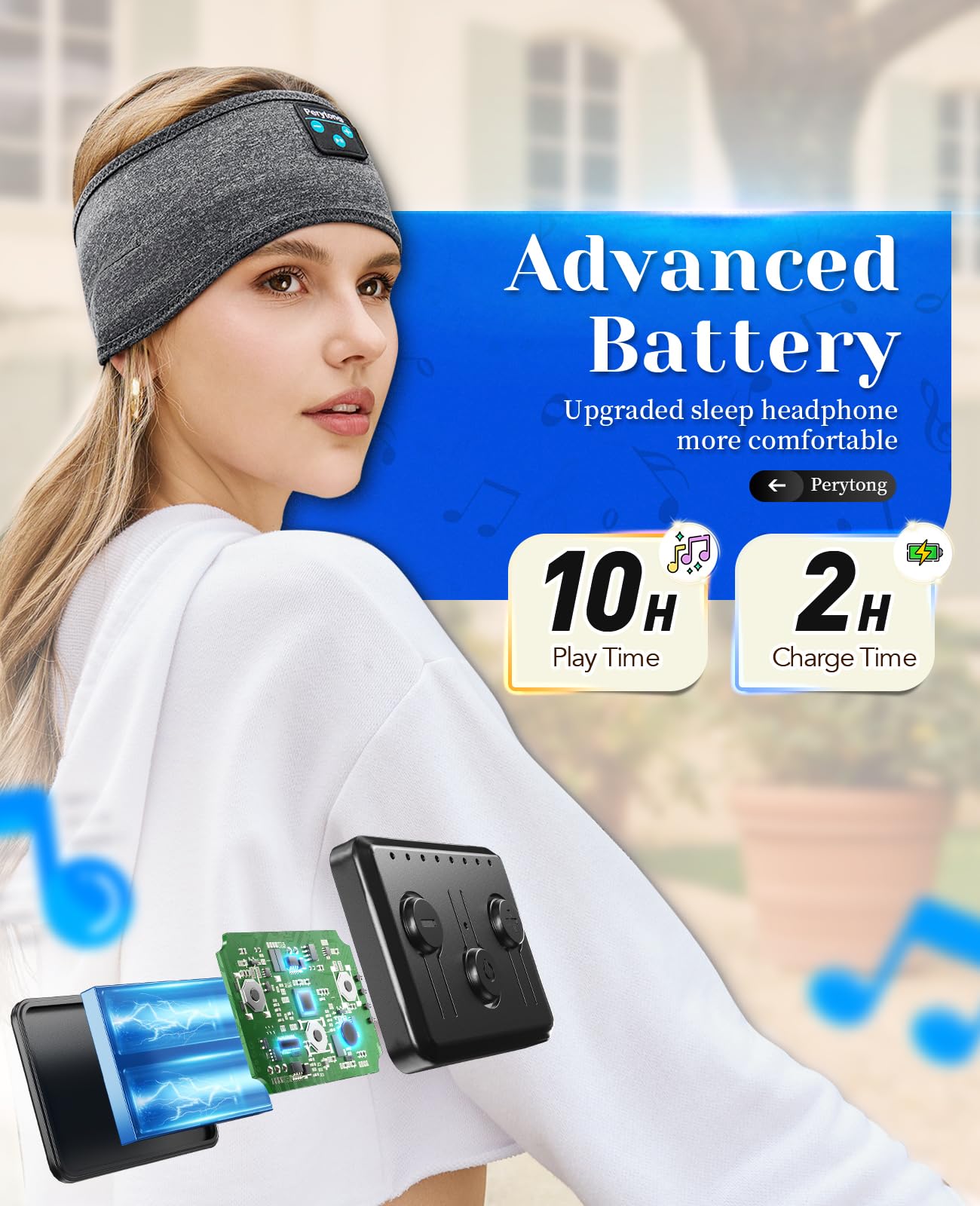 Perytong Sleeping Headphones Bluetooth Headband, Soft Long Time Play S - View 6