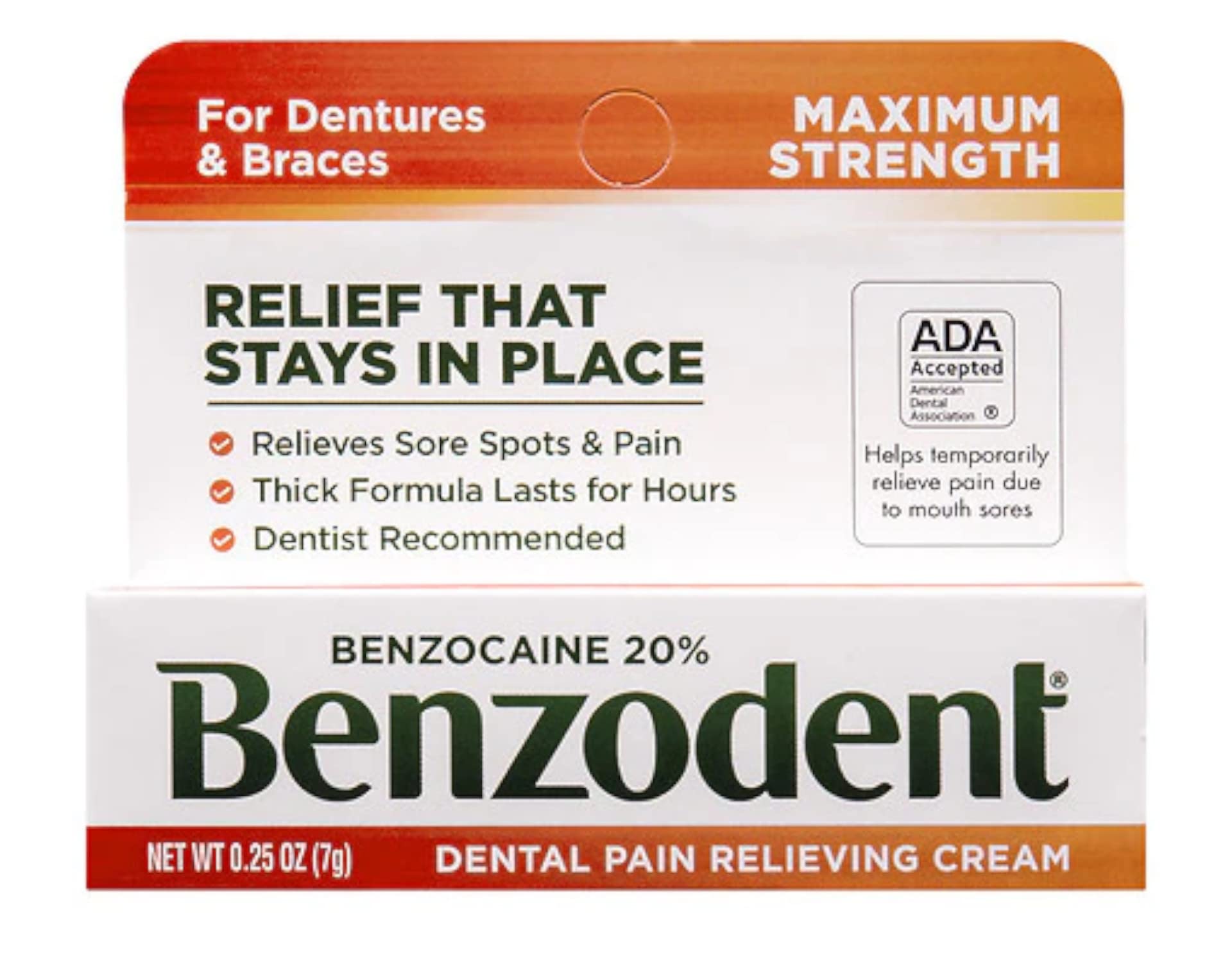 Benzodent Dental Pain Cream – Benzocaine 20%, 0.25 oz 3-Pack