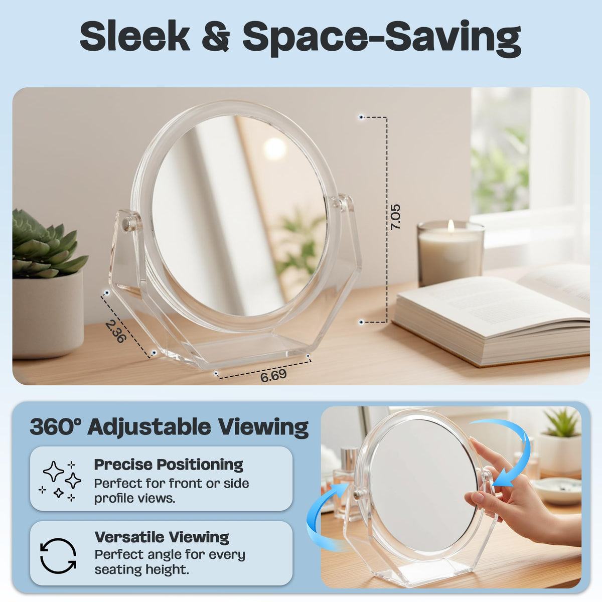 Danielle Creations Round Acrylic Vanity Mirror Clear 1x 10x - DC DANIELLE Official Imagery - 7