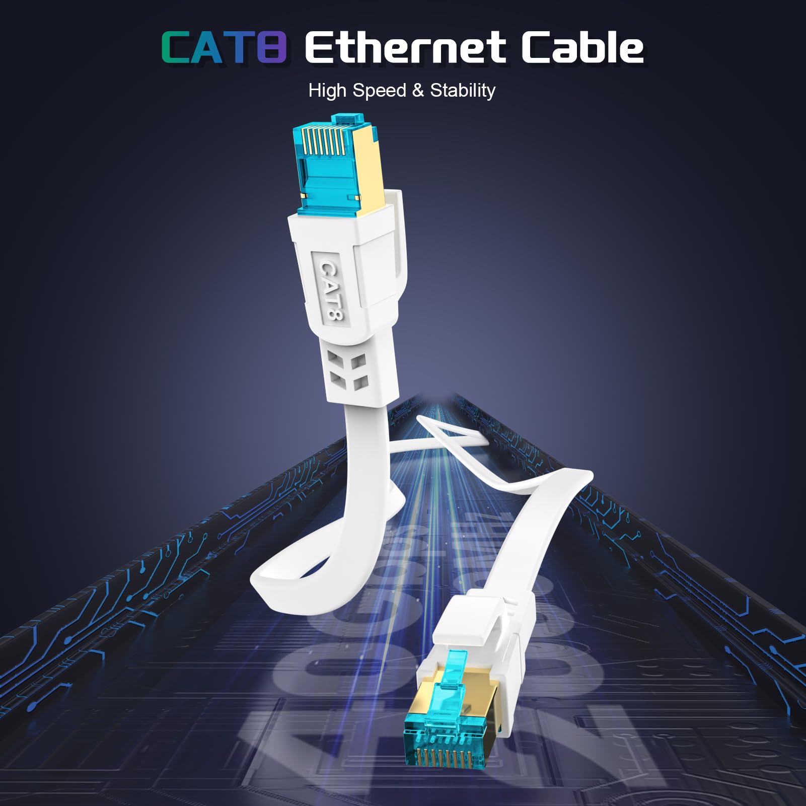 AOPOCKAN TECH Cat 8 Ethernet Cable 50 ft, Shielded Flat RJ45 Netw - AOPOCKAN TECH Official Product View 4