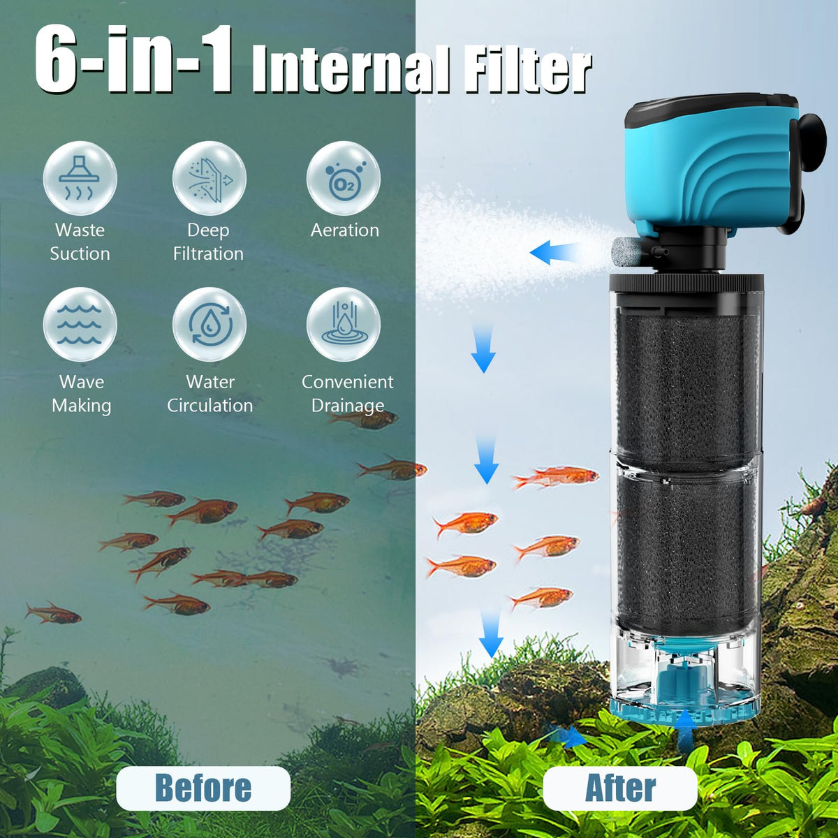 Submersible Aquarium Filter Upgraded 50 150 Gallon Fish Tank - Aulofee Official Imagery - 3