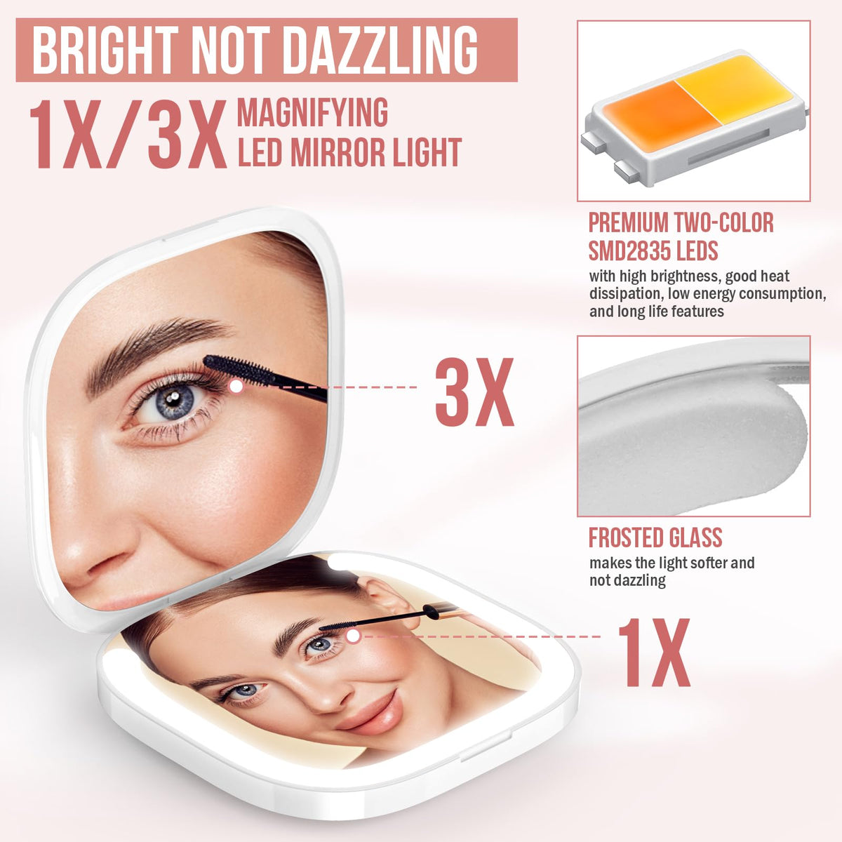 Bright Compact Mirror with Light Durable Rechargeable 1X 3X - MY BEAUTY LIGHT Official Imagery - 5