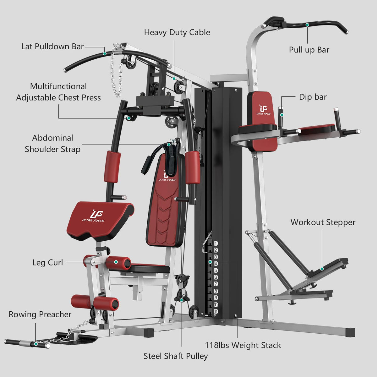 Multifunctional Home Gym Equipment Workout Station with - ULTRA FUEGO Official Imagery - 6