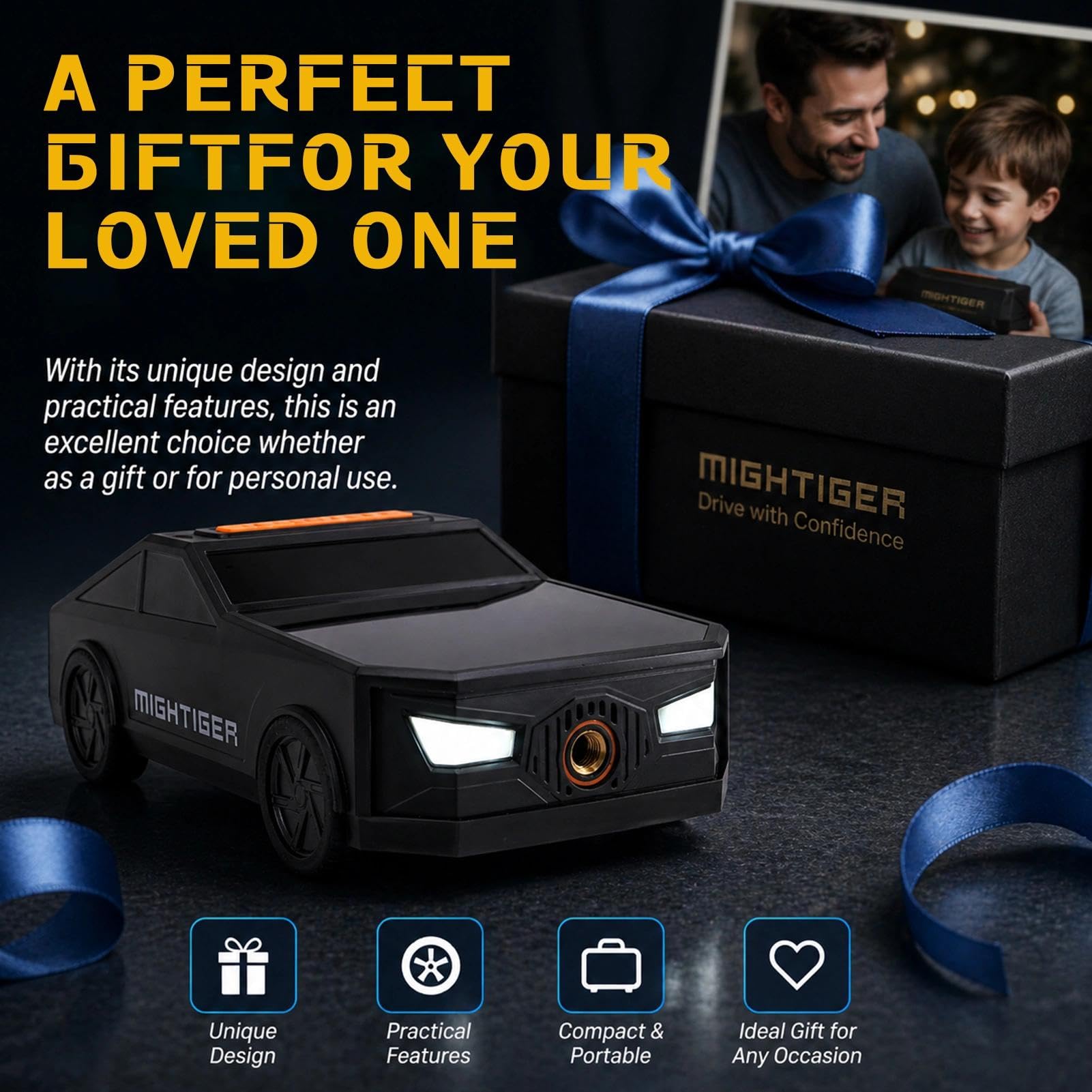 Mightiger Tire Inflator Car-Shaped Air Pump with Bluetooth Gifts by Mightiger - Angle View 2
