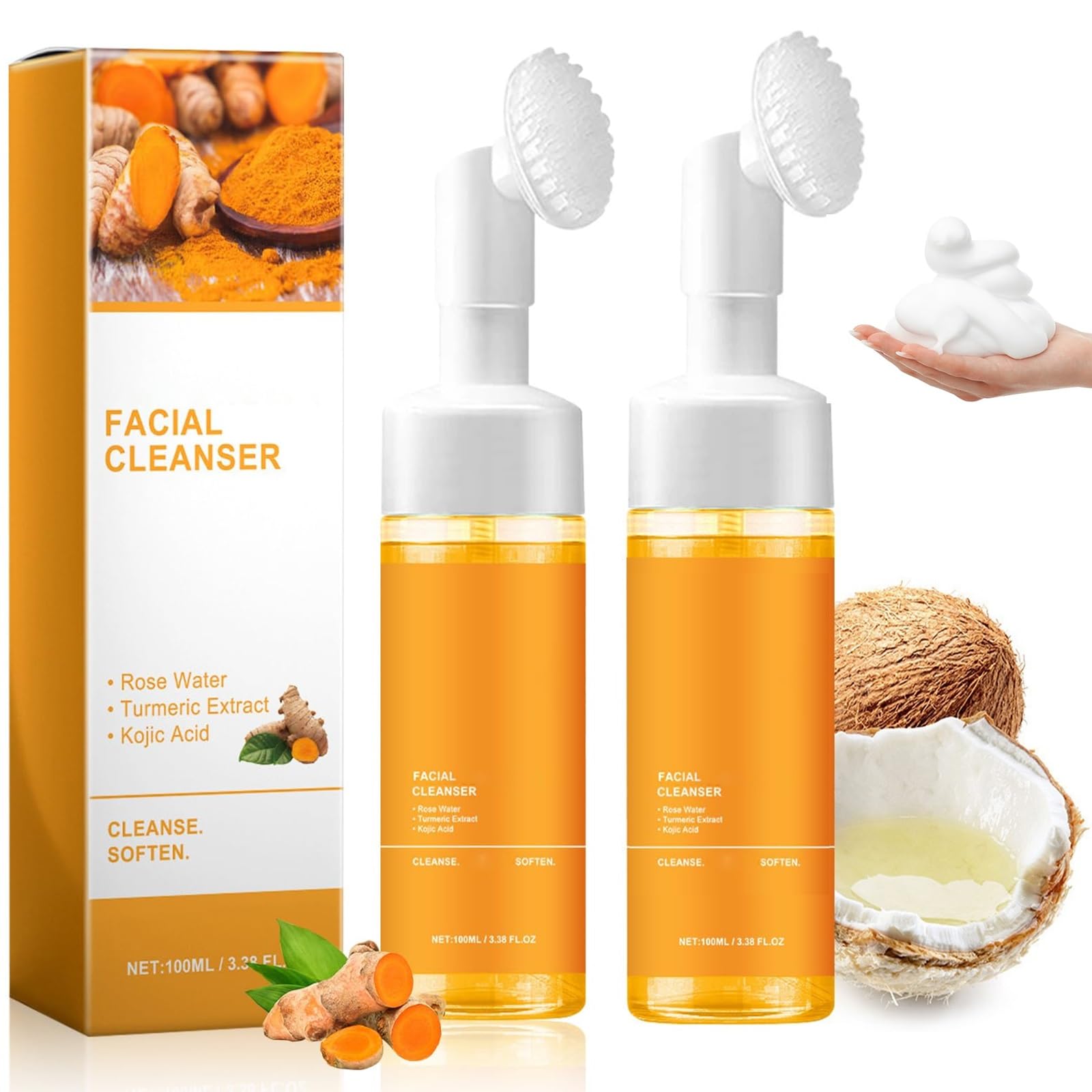 2 Pcs Turmeric Facial Cleanser, Glow Wash Turmeric Face Wash - Product Imagery