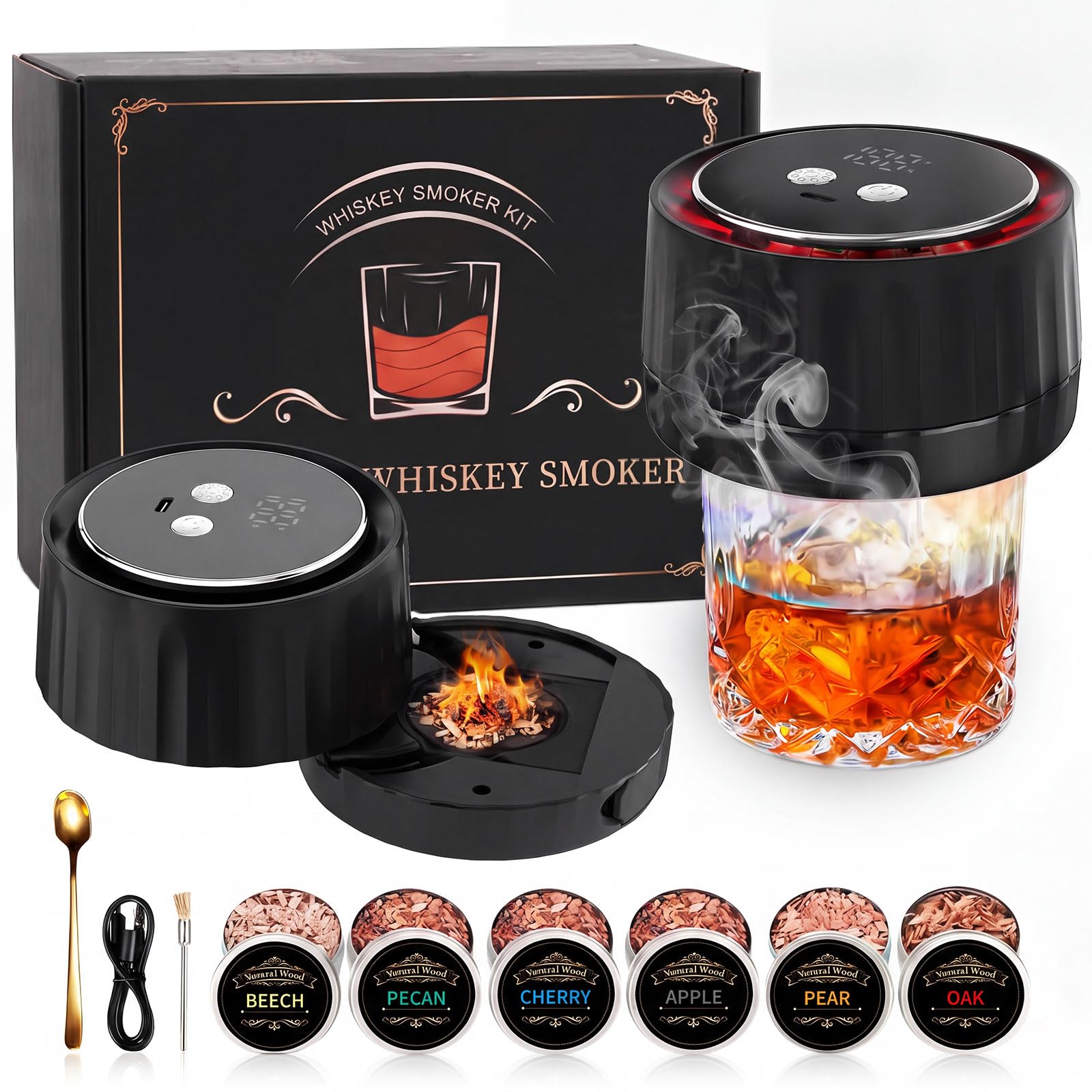 AOZUO Electric Whiskey Smoker Kit with 6 Wood Chips - Whisky Gift - AOZUO Official Product View 1
