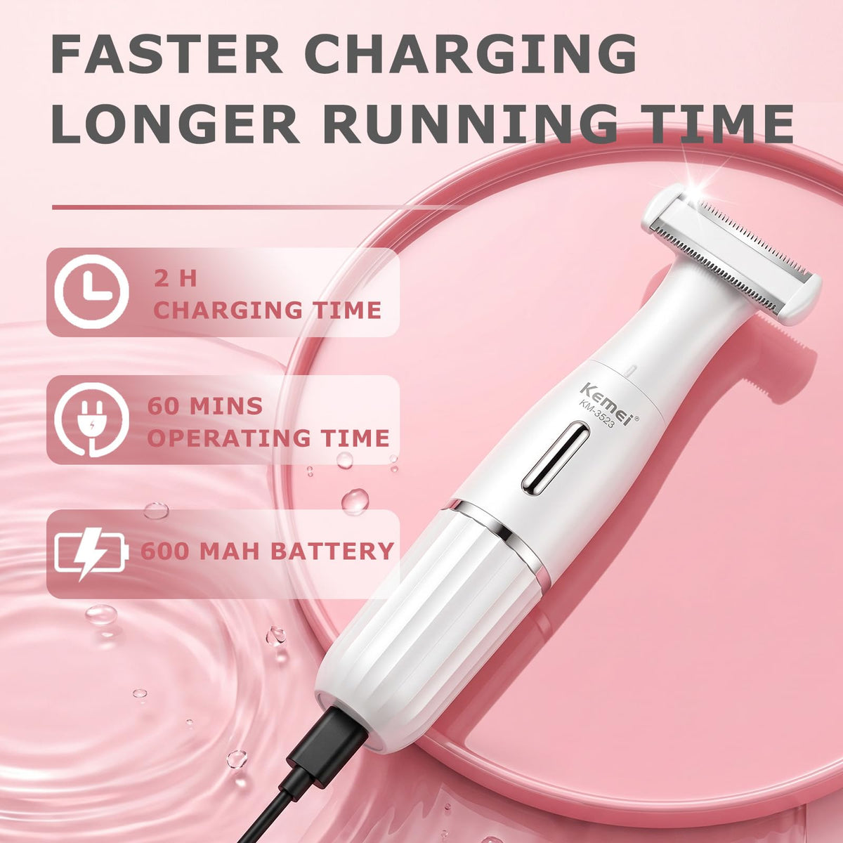 KEMEI 3523 6 in 1 Bikini Trimmer for Women IPX4 Waterproof - KEMEI Official Imagery - 7