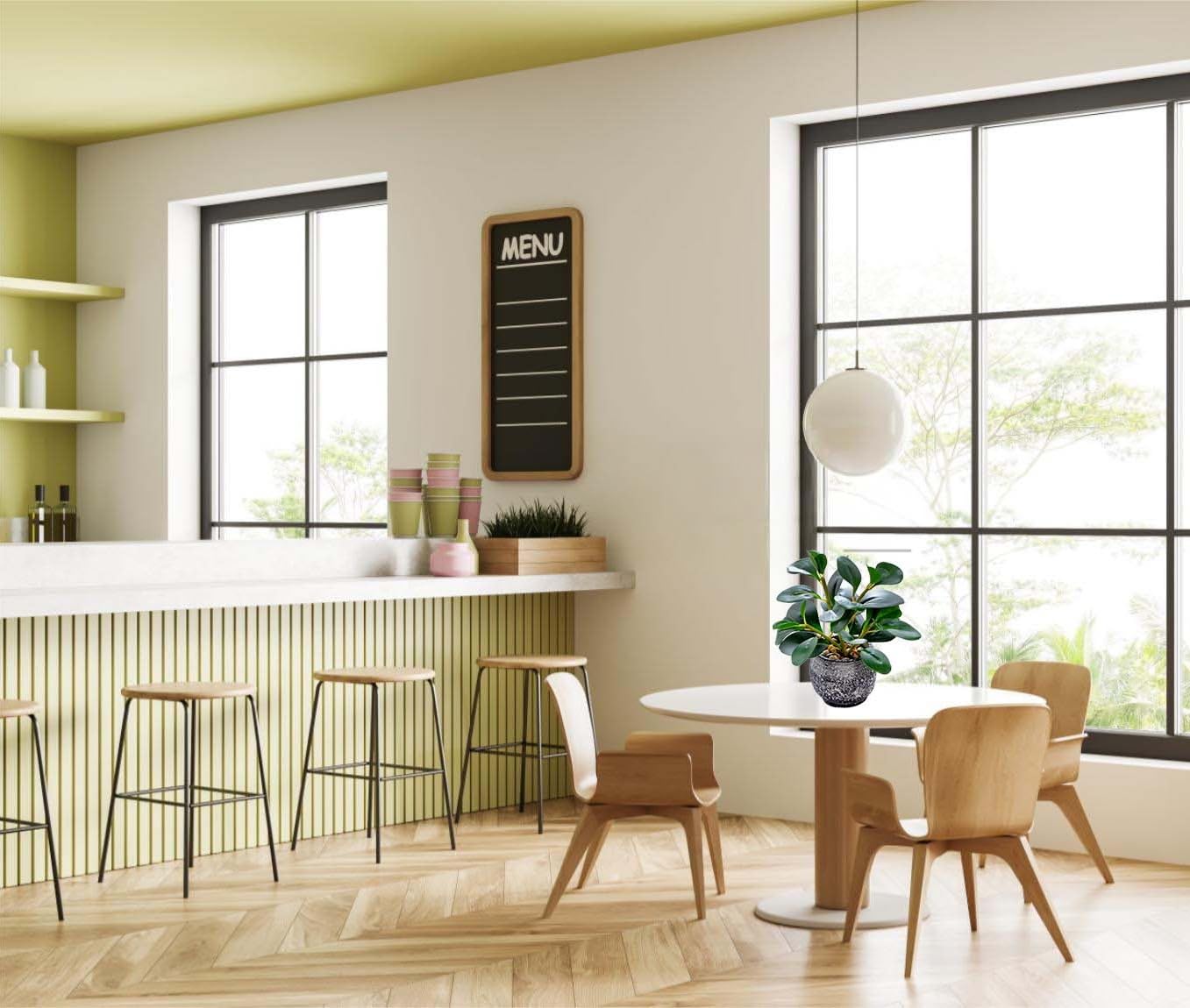 Small faux potted plant with rustic black planter, realistic artificial greenery for home decor from AlphaAcc.