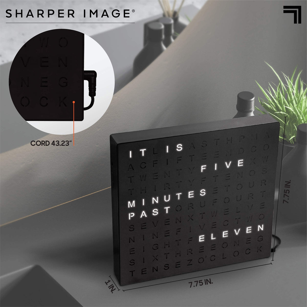 Sharper Image LED Word Digital Clock 7 75 Black Finish Light - Sharper Image Official Imagery - 3