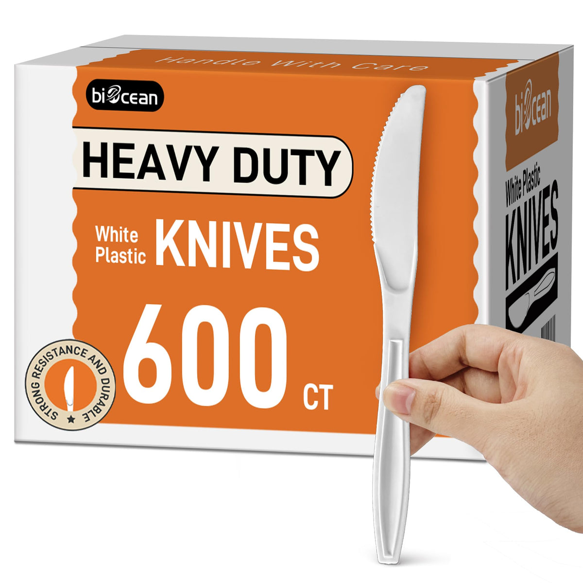 600Pack Disposable Plastic Knives Bulk White Heavy Duty - biocean Official Imagery - 1