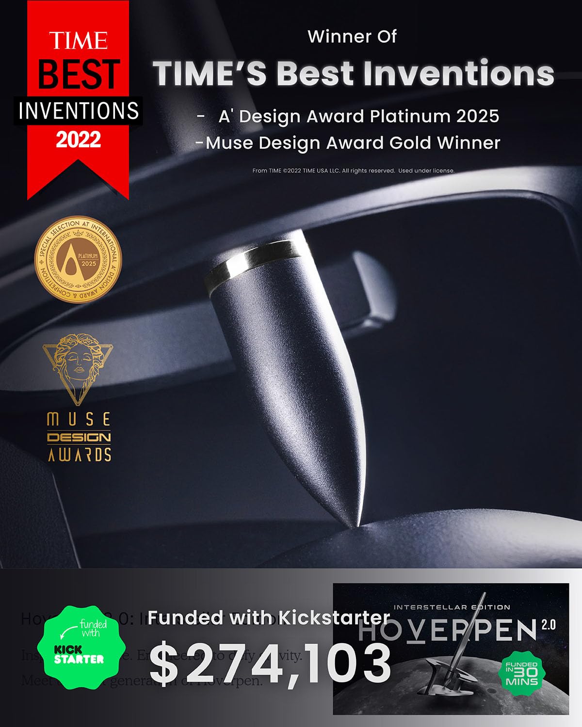 novium Hoverpen Interstellar - Space Black, Ballpoint Pen by novium - Angle View 5
