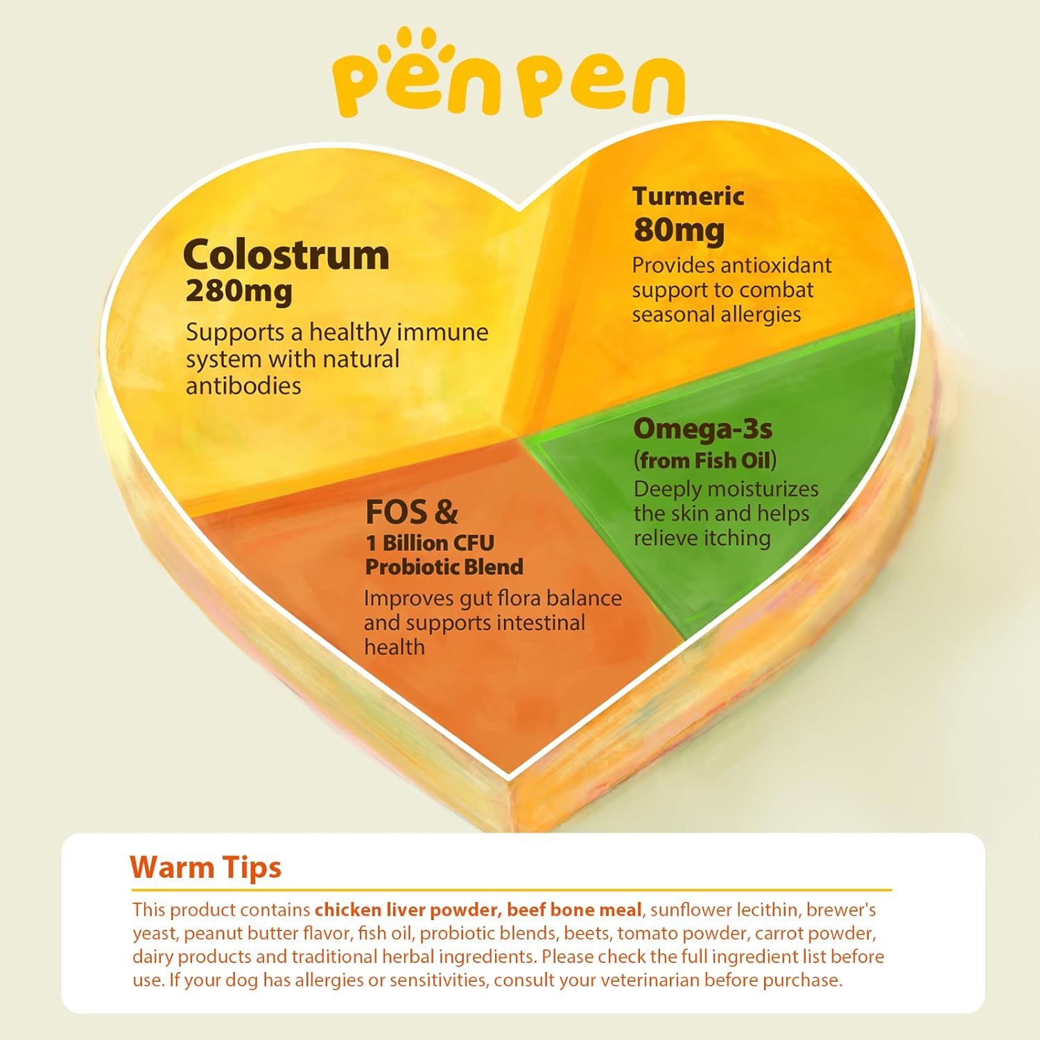 PENPEN Dog Allergy Relief Chews with Omega 3 for soothing itchy skin and allergy relief in dogs.