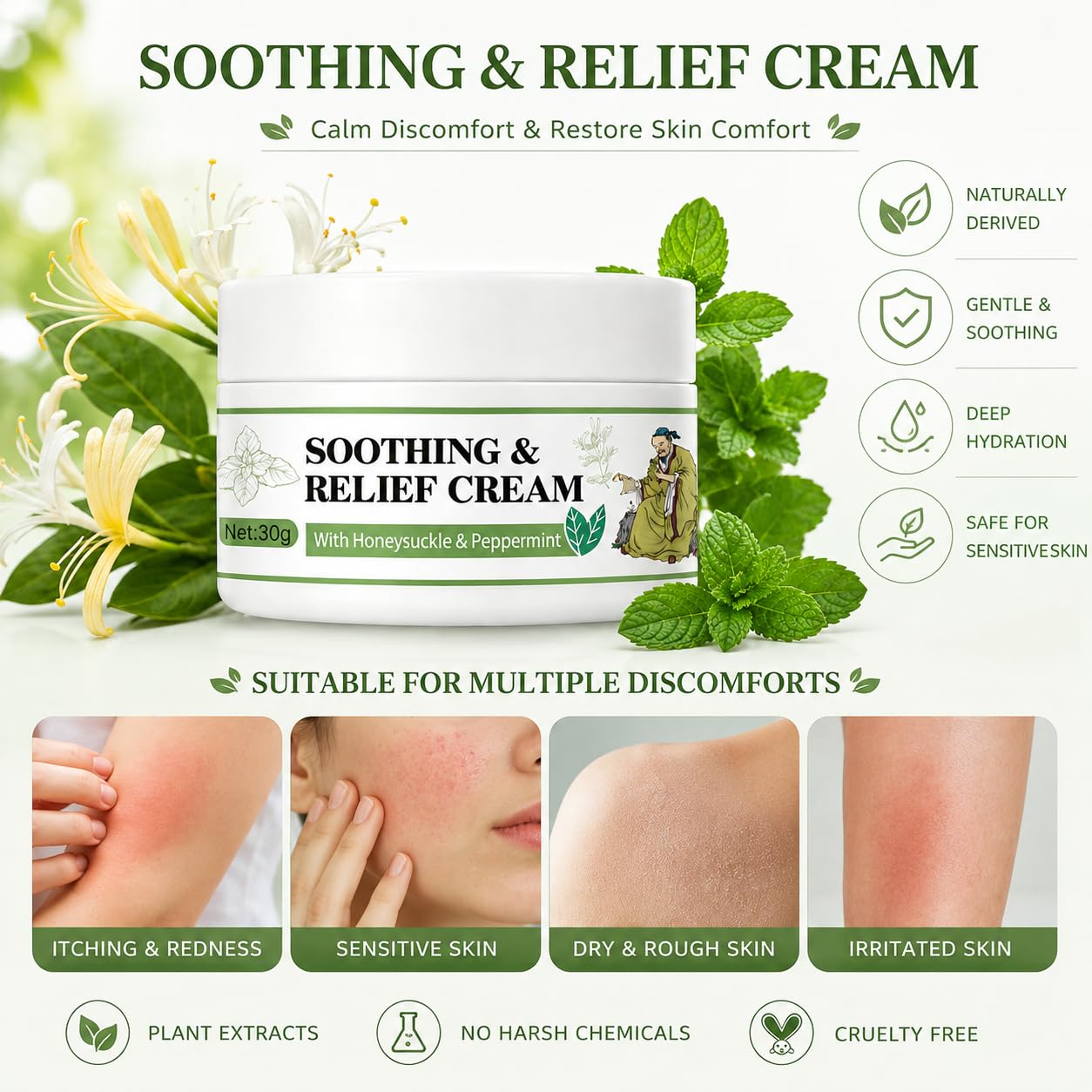 LFuTPm Smoothing Relief Cream with honeysuckle, arnica, and MSM, 1oz, skin moisturizer for soothing and hydration.