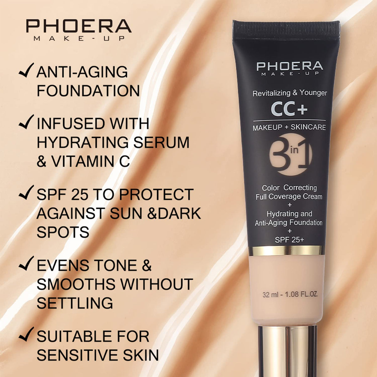 PHOERA CC Cream Foundation With SPF PHOERA Full Coverage - Hilareco Official Imagery - 6