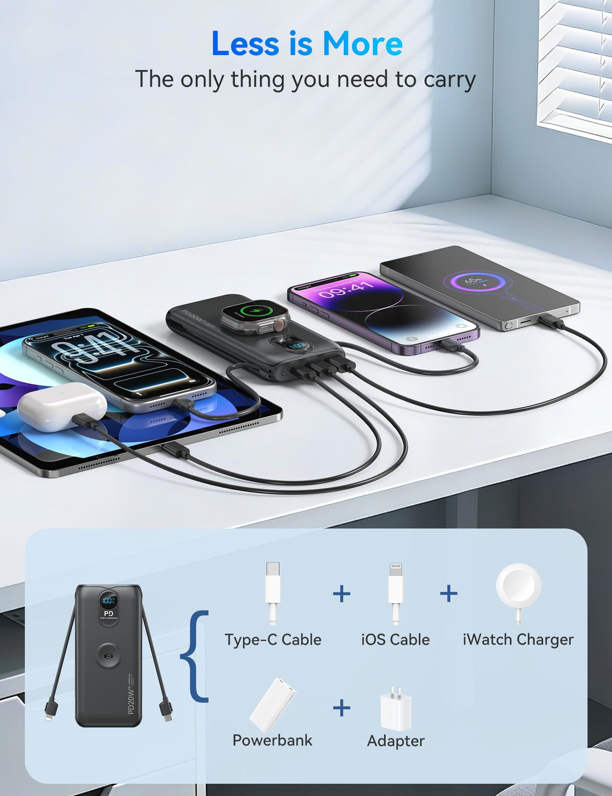 Portable Charger Power Bank 10000mAh PD20W w Built in Cables - LENGSUM Official Imagery - 4