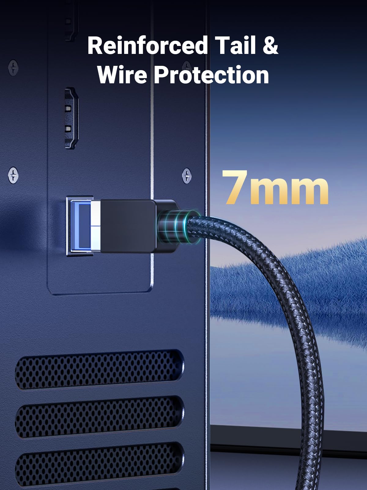 UGREEN Cat 8 Ethernet cable 6ft with braided shielding, high-speed 40Gbps, RJ45 connector, compatible with gaming consoles and routers.