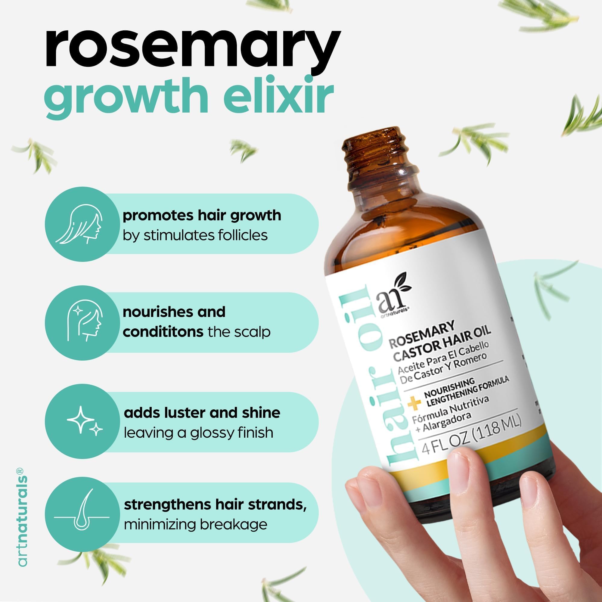 ArtNaturals Rosemary Oil for Hair Growth & Castor Oil Set, 4 oz, Women - View 4