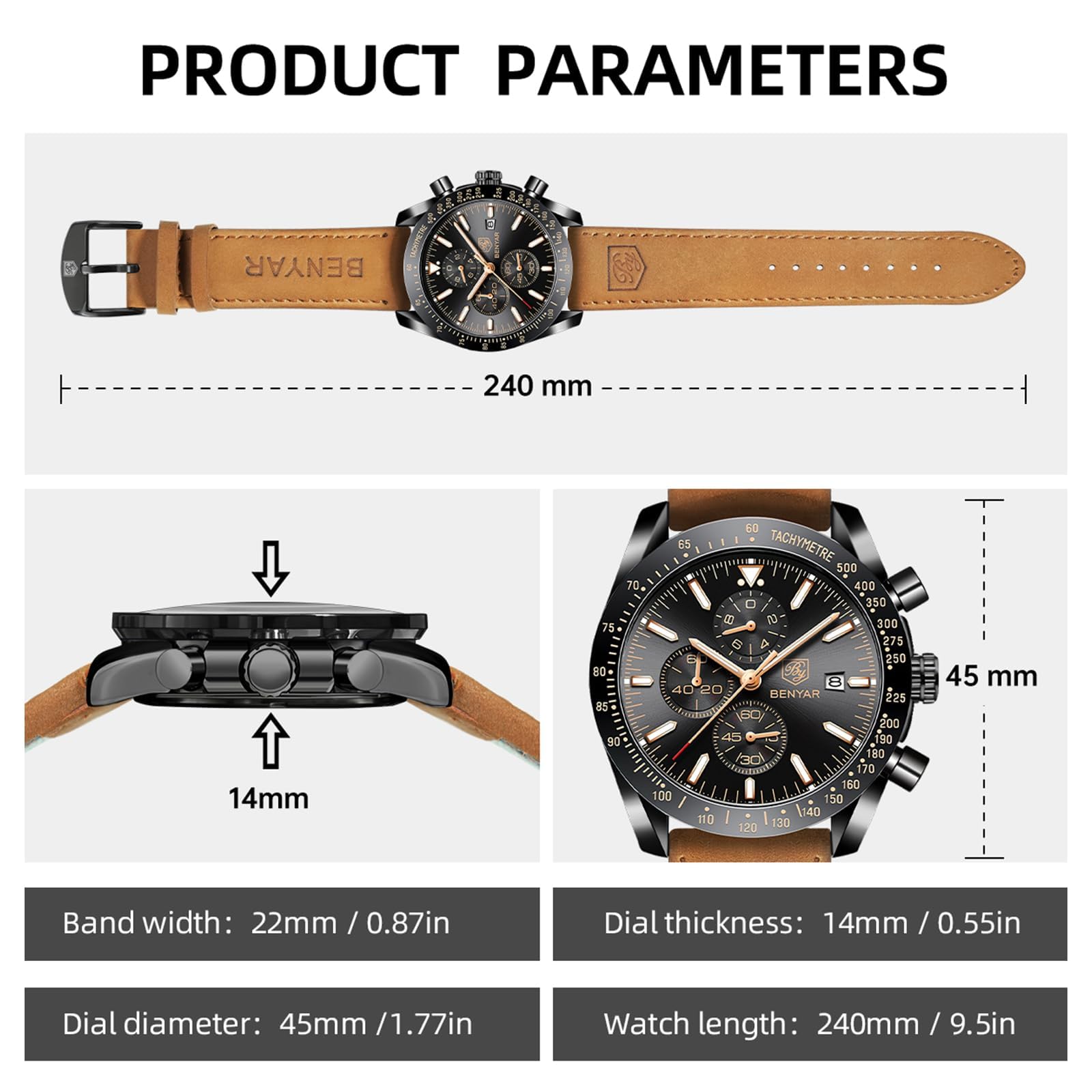 BENYAR Men's Chronograph Quartz Watch – Waterproof & Luminous