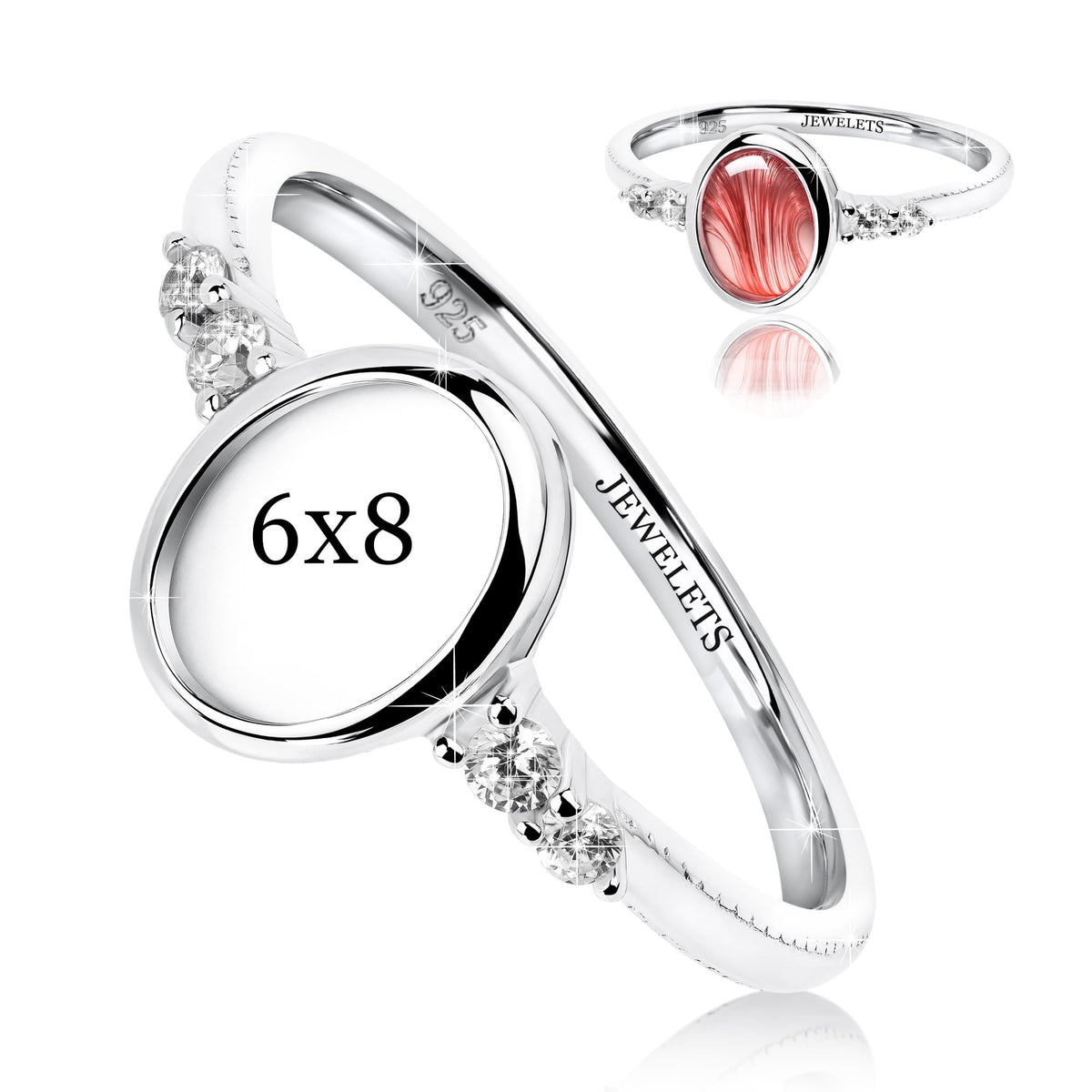 925 Sterling Silver 6 8 mm Oval Bezel Cup Ring Blank Rhodium - Jewelets Official Imagery - 4