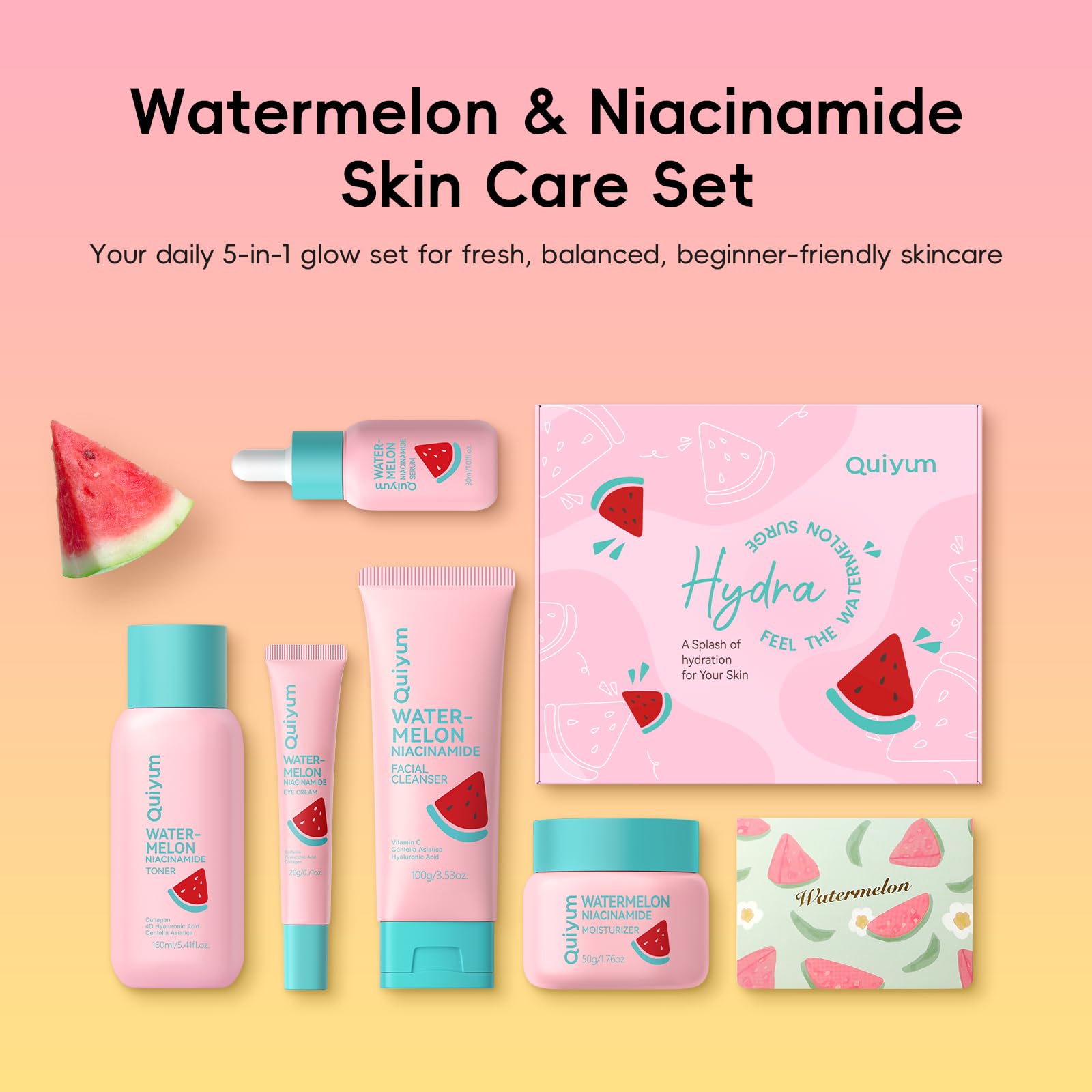 Watermelon &amp; Niacinamide Skincare Set for Women Teens Girls, - QUIYUM