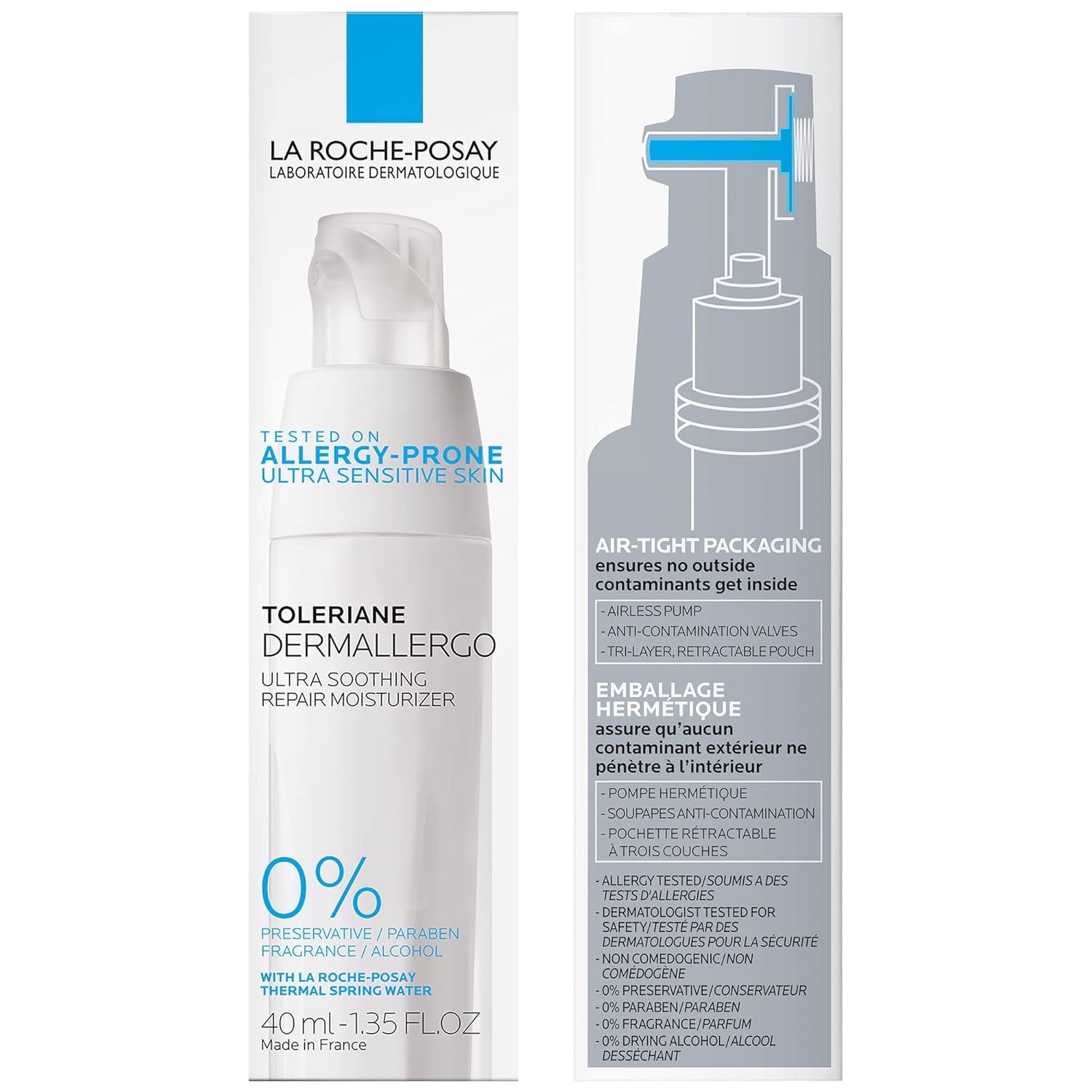 Elefair La Roche-Posay Toleriane Dermallergo Ultra Soothing Repair Face Moisturizer in a white jar with a blue lid