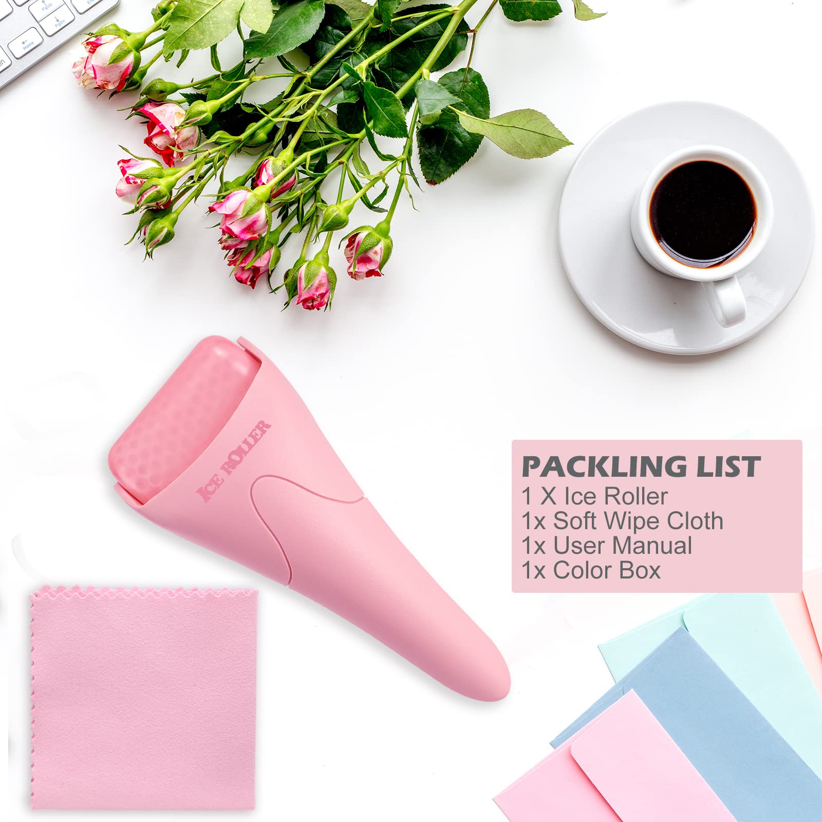 AFOUNDA pink ice roller massager for face, eyes, and body, with a smooth, rounded design for soothing cold therapy.