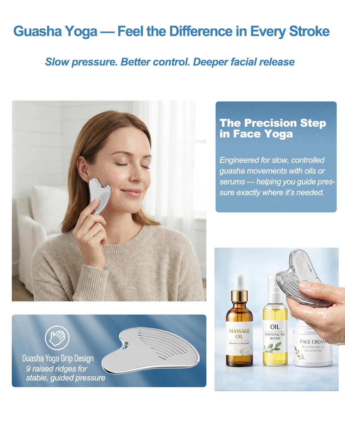 Yeamon Gua Sha Facial Tools Massager Set Stainless Steel - Yeamon Official Imagery - 6