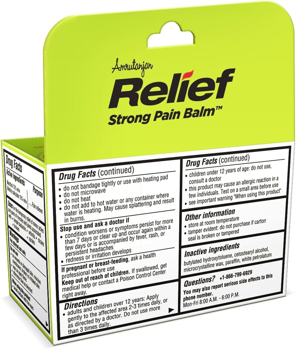Amrutanjan Relief Strong Pain Balm for Men & Women - Joint & Muscle Pain Relief Rub, Topical Ointment Rub for Arthritis, Bruises, Backache, Knees, Joints, Strains & Sprains, Fast Acting- 1.06 oz (30g)